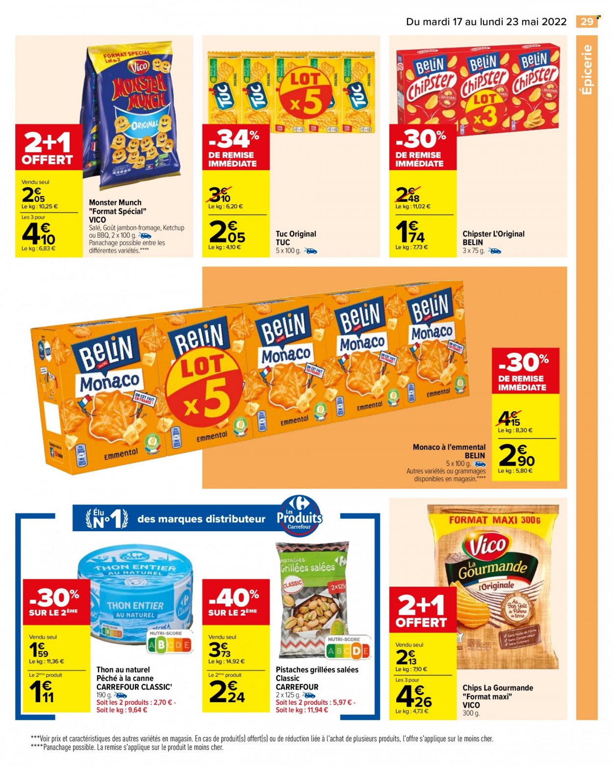 thumbnail - Catalogue Carrefour Hypermarchés - 17/05/2022 - 23/05/2022 - Produits soldés - jambon, fromage, chips, Vico, Monster Munch, TUC, pistache, Monster. Page 31.