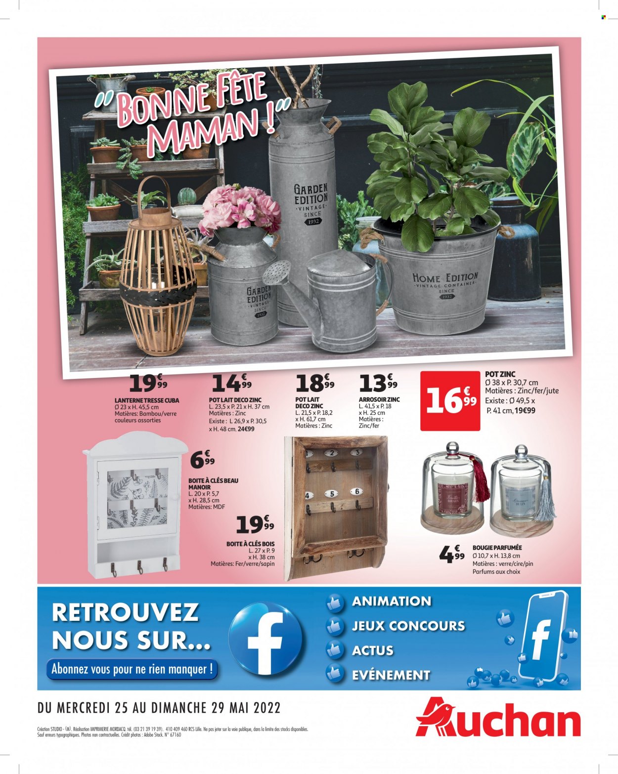 thumbnail - Catalogue Auchan - 25/05/2022 - 29/05/2022 - Produits soldés - lait, verre, bougie, boîte à cles, lanterne, bambou, arrosoir. Page 4.