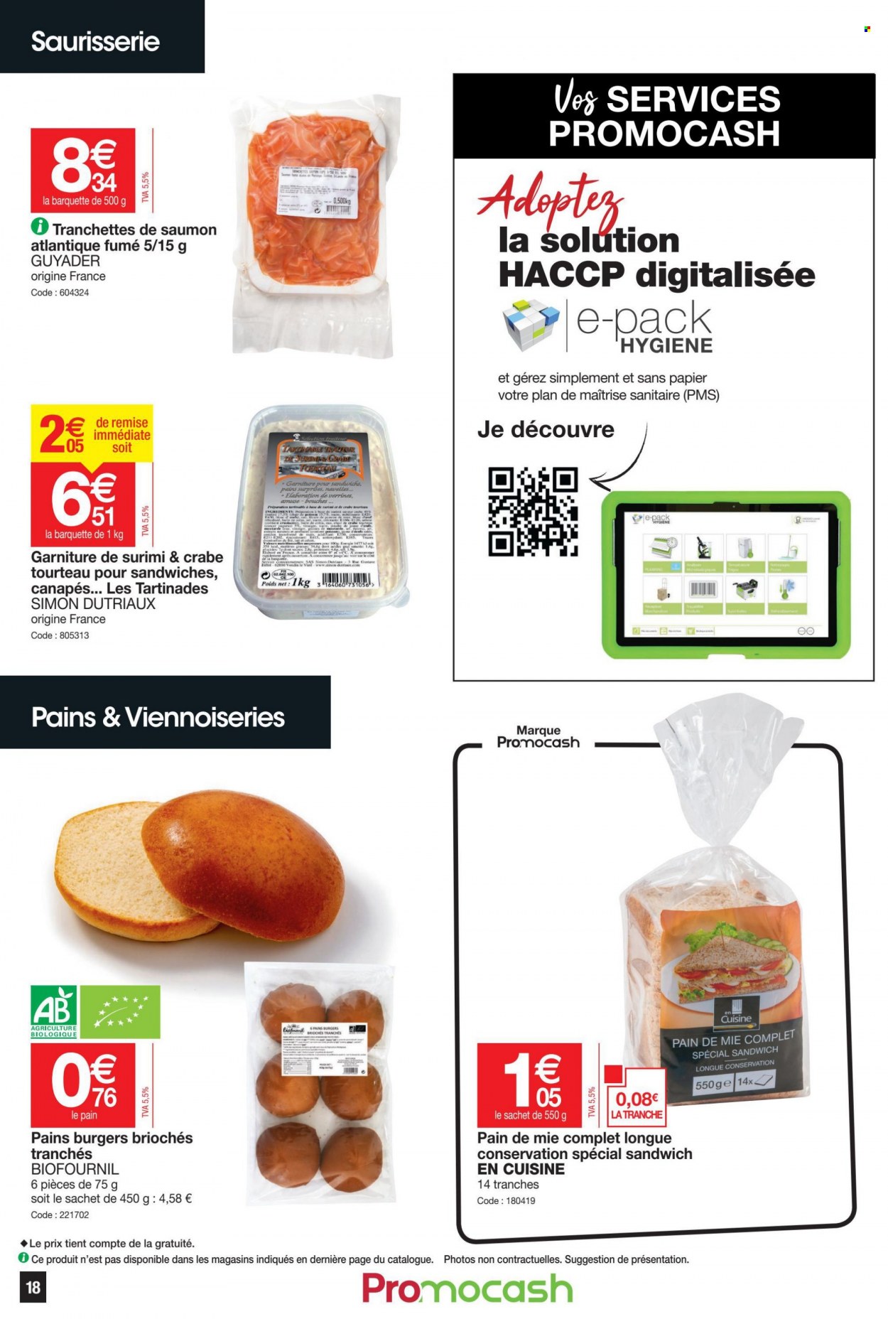 thumbnail - Catalogue Promocash - 12/05/2022 - 21/05/2022 - Produits soldés - brioche, pain de mie, crabe, tourteau, surimi, sandwich, sel. Page 18.