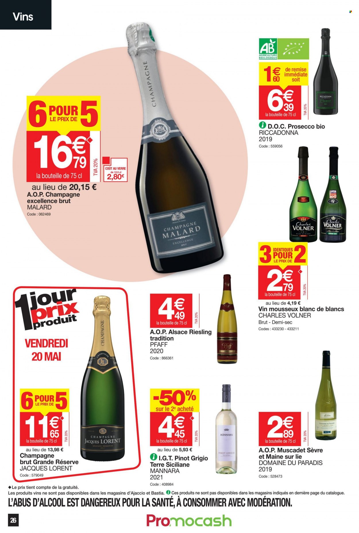 thumbnail - Catalogue Promocash - 12/05/2022 - 21/05/2022 - Produits soldés - champagne, vin blanc, Prosecco, vin, Riesling, verre. Page 26.