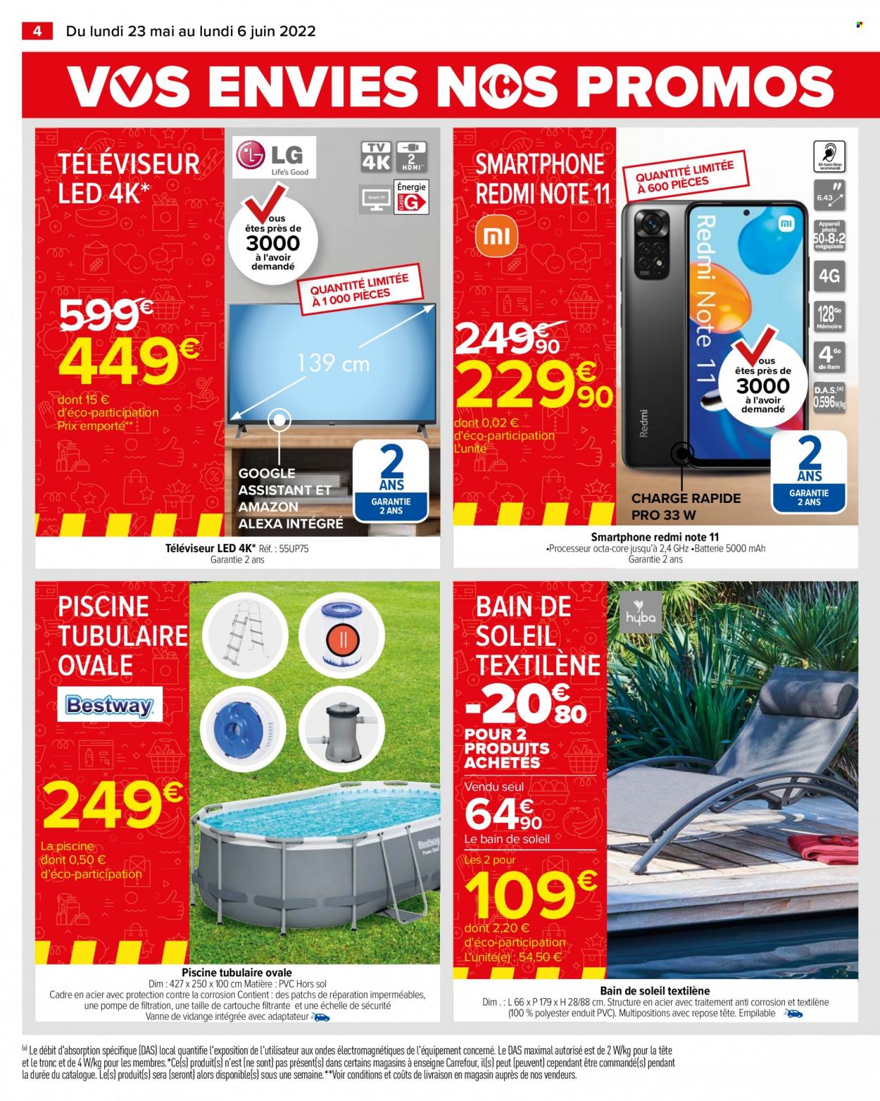 thumbnail - Catalogue Carrefour Hypermarchés - 23/05/2022 - 06/06/2022 - Produits soldés - smartphone, téléviseur, téléviseur LED, bain de soleil, piscine tubulaire. Page 6.