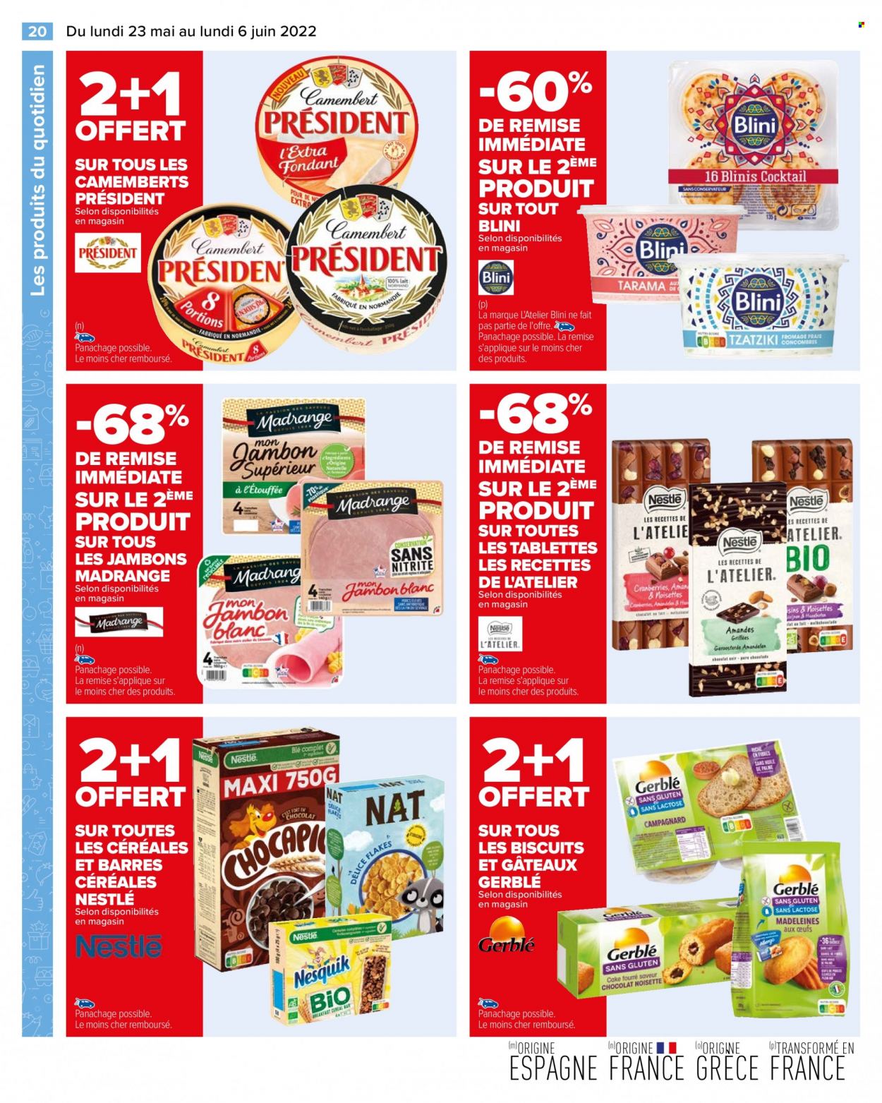 thumbnail - Catalogue Carrefour Hypermarchés - 23/05/2022 - 06/06/2022 - Produits soldés - blini, Président, Nestlé, biscuits. Page 24.