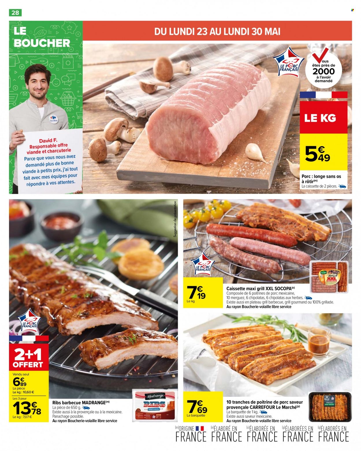 thumbnail - Catalogue Carrefour Hypermarchés - 23/05/2022 - 06/06/2022 - Produits soldés - poitrine de porc, viande de porc, longe de porc, merguez, chipolata, grill. Page 32.