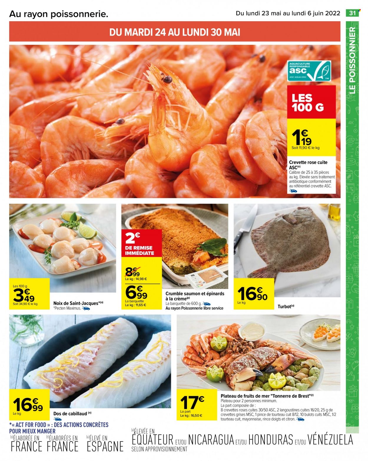 thumbnail - Catalogue Carrefour Hypermarchés - 23/05/2022 - 06/06/2022 - Produits soldés - saumon, cabillaud, bulot, crevettes, tourteau, crevette rosé, mayonnaise. Page 35.