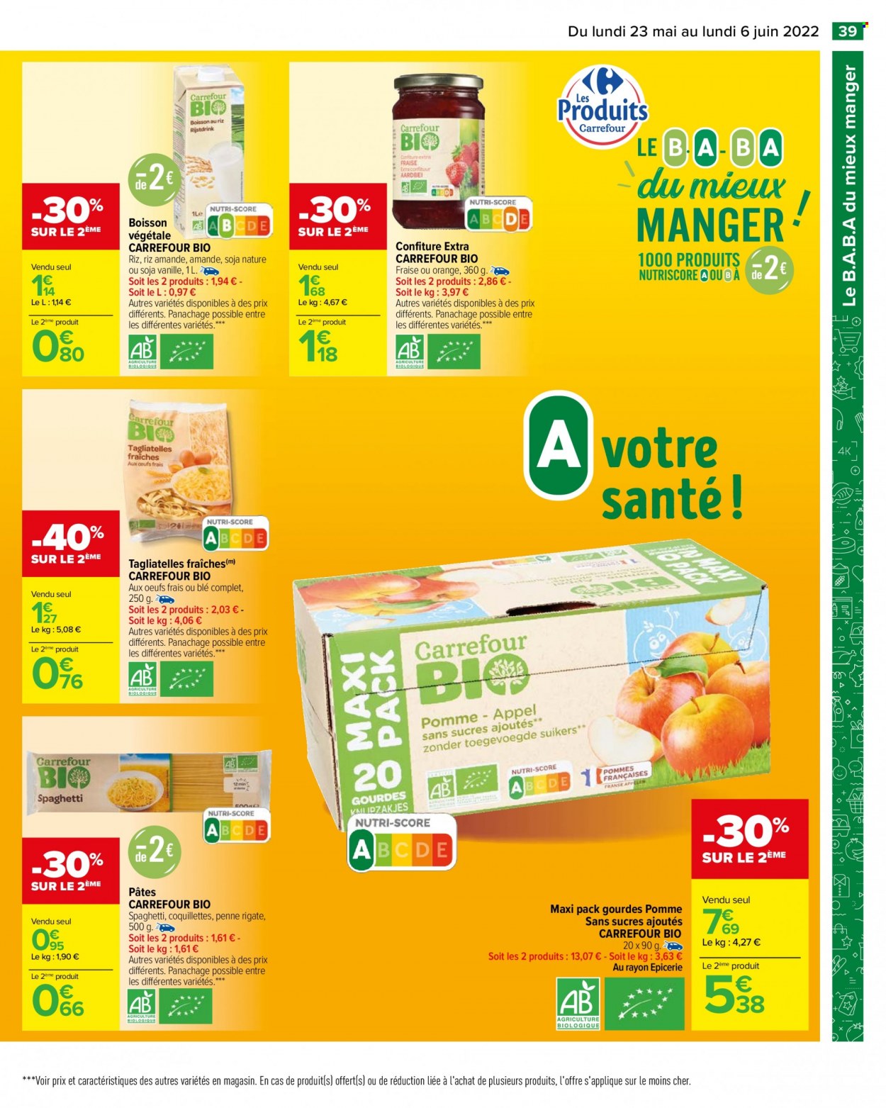 thumbnail - Catalogue Carrefour Hypermarchés - 23/05/2022 - 06/06/2022 - Produits soldés - gourde, boisson végétale, soja, riz, pâtes, tagliatelles, confiture. Page 43.
