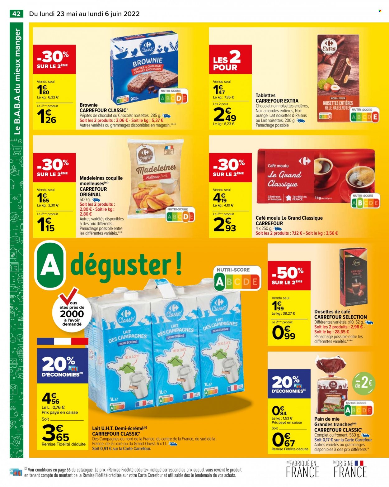 thumbnail - Catalogue Carrefour Hypermarchés - 23/05/2022 - 06/06/2022 - Produits soldés - pain, pain de mie, madeleines, brownie, café moulu, dosettes de café. Page 46.