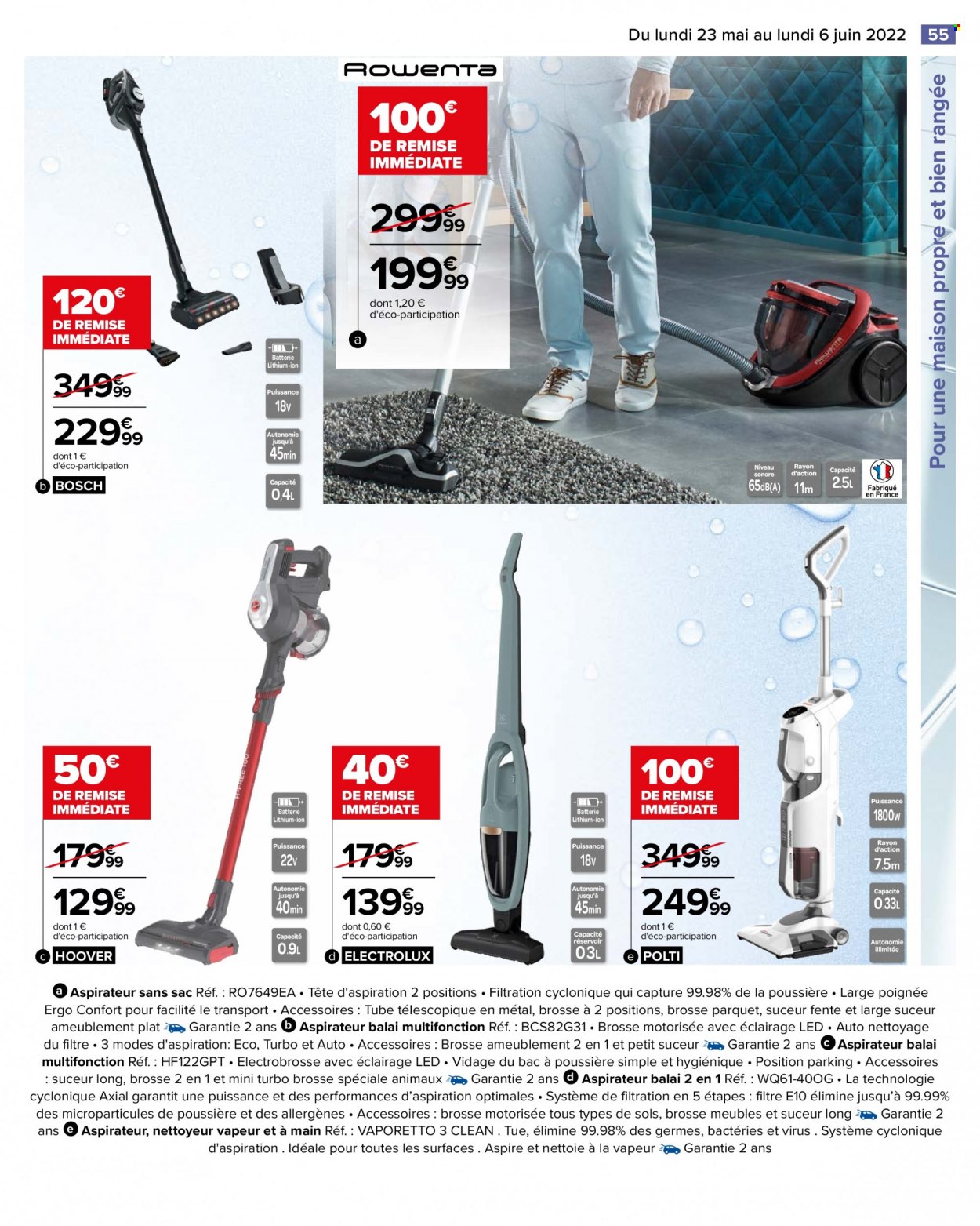 thumbnail - Catalogue Carrefour Hypermarchés - 23/05/2022 - 06/06/2022 - Produits soldés - Bosch, Electrolux, aspirateur, aspirateur balai, aspirateur sans sac, nettoyeur vapeur. Page 59.
