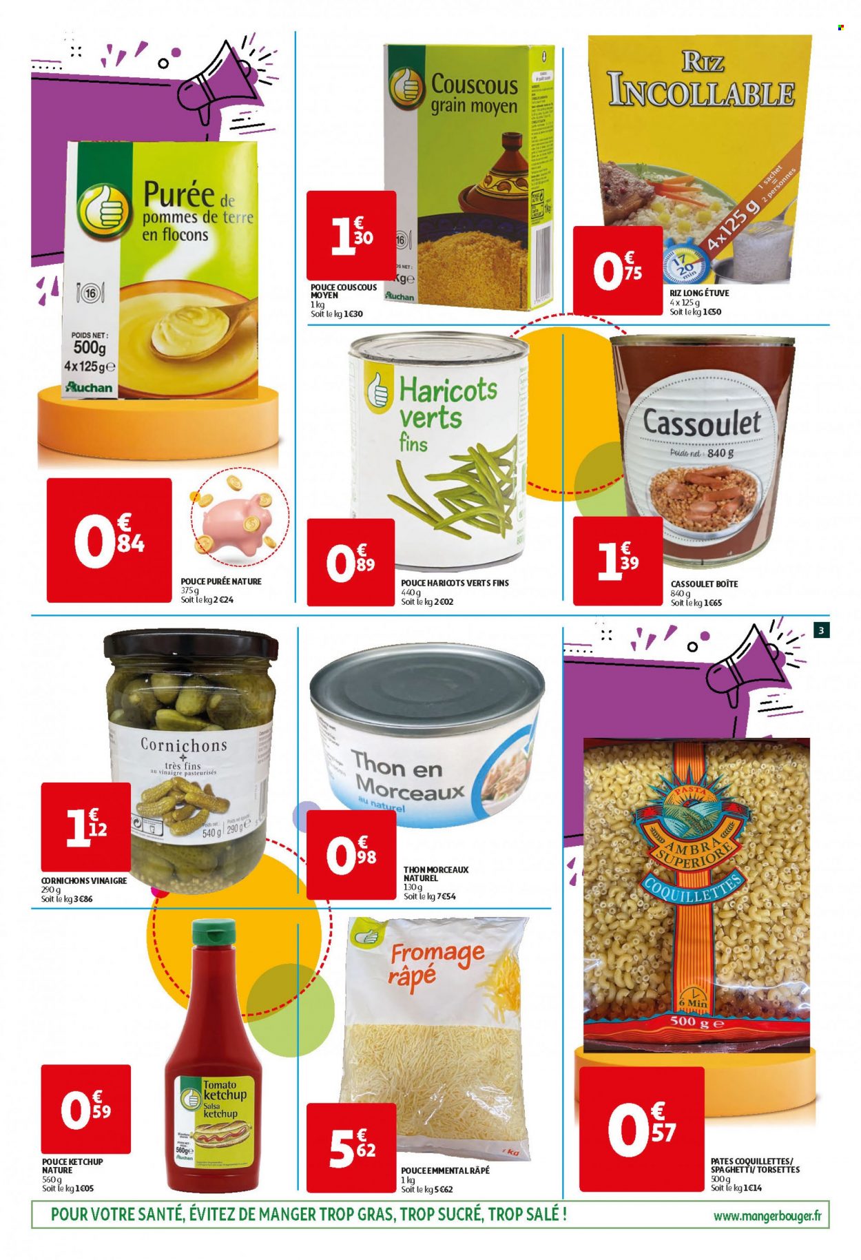 thumbnail - Catalogue Auchan - 18/05/2022 - 25/05/2022 - Produits soldés - pommes de terre, cassoulet, fromage, fromage râpé, cornichons, couscous, riz, pâtes, ketchup. Page 10.
