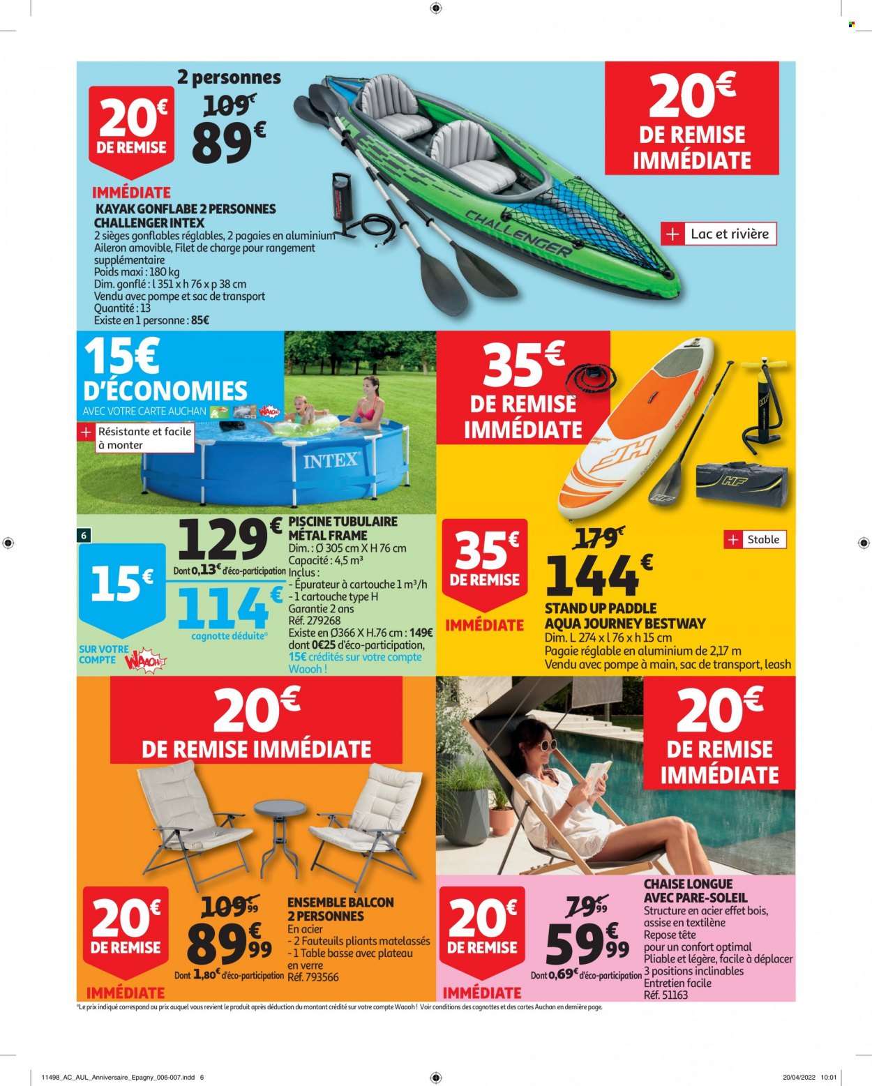 thumbnail - Catalogue Auchan - 11/05/2022 - 17/05/2022 - Produits soldés - table, chaise, verre, chaise longue, table basse, sac de transport, piscine, piscine tubulaire. Page 6.