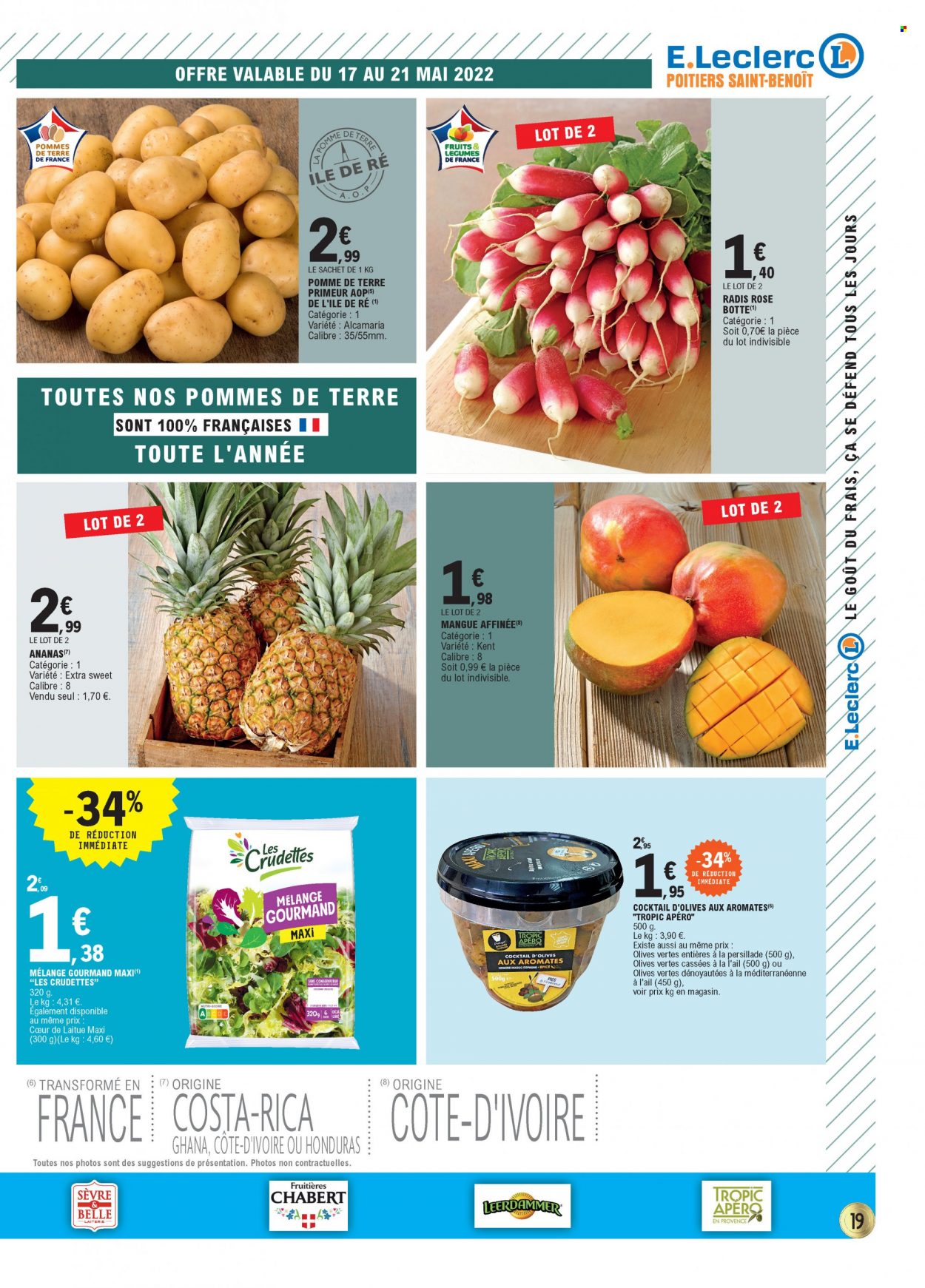 thumbnail - Catalogue E.Leclerc - 17/05/2022 - 28/05/2022 - Produits soldés - mangue, pommes de terre, olives, olives vertes. Page 19.