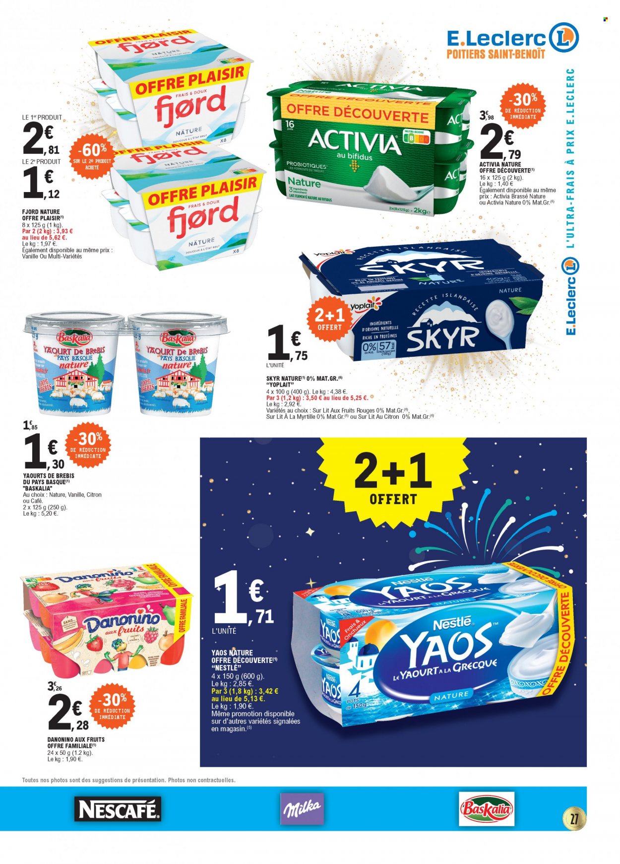thumbnail - Catalogue E.Leclerc - 17/05/2022 - 28/05/2022 - Produits soldés - Activia, yaourt, Nestlé, Milka, skyr, Yoplait, Yaos, Nescafé. Page 27.