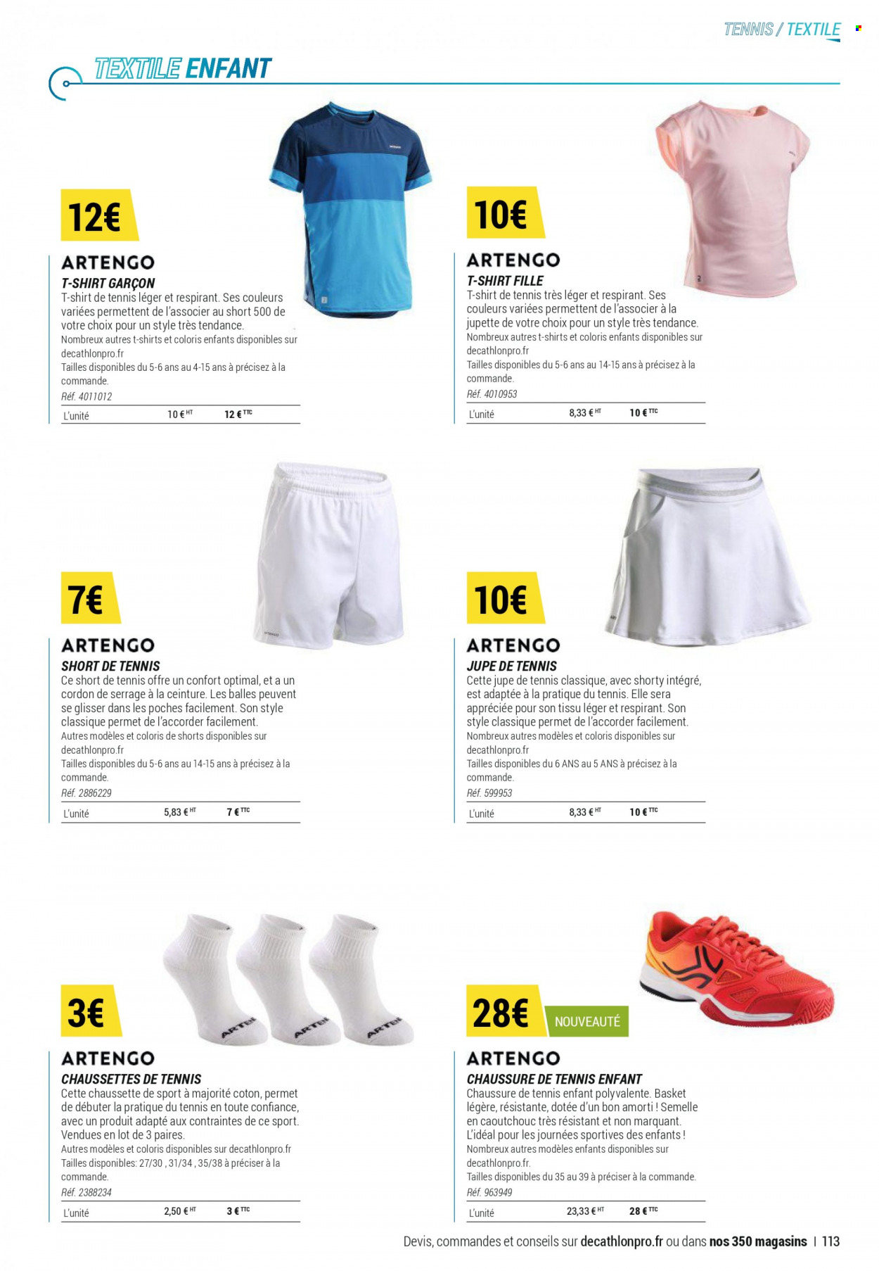 thumbnail - Catalogue Decathlon - Produits soldés - chaussure, basket, shorts, jupe, t-shirt, chaussettes, ceinture, ballon. Page 113.