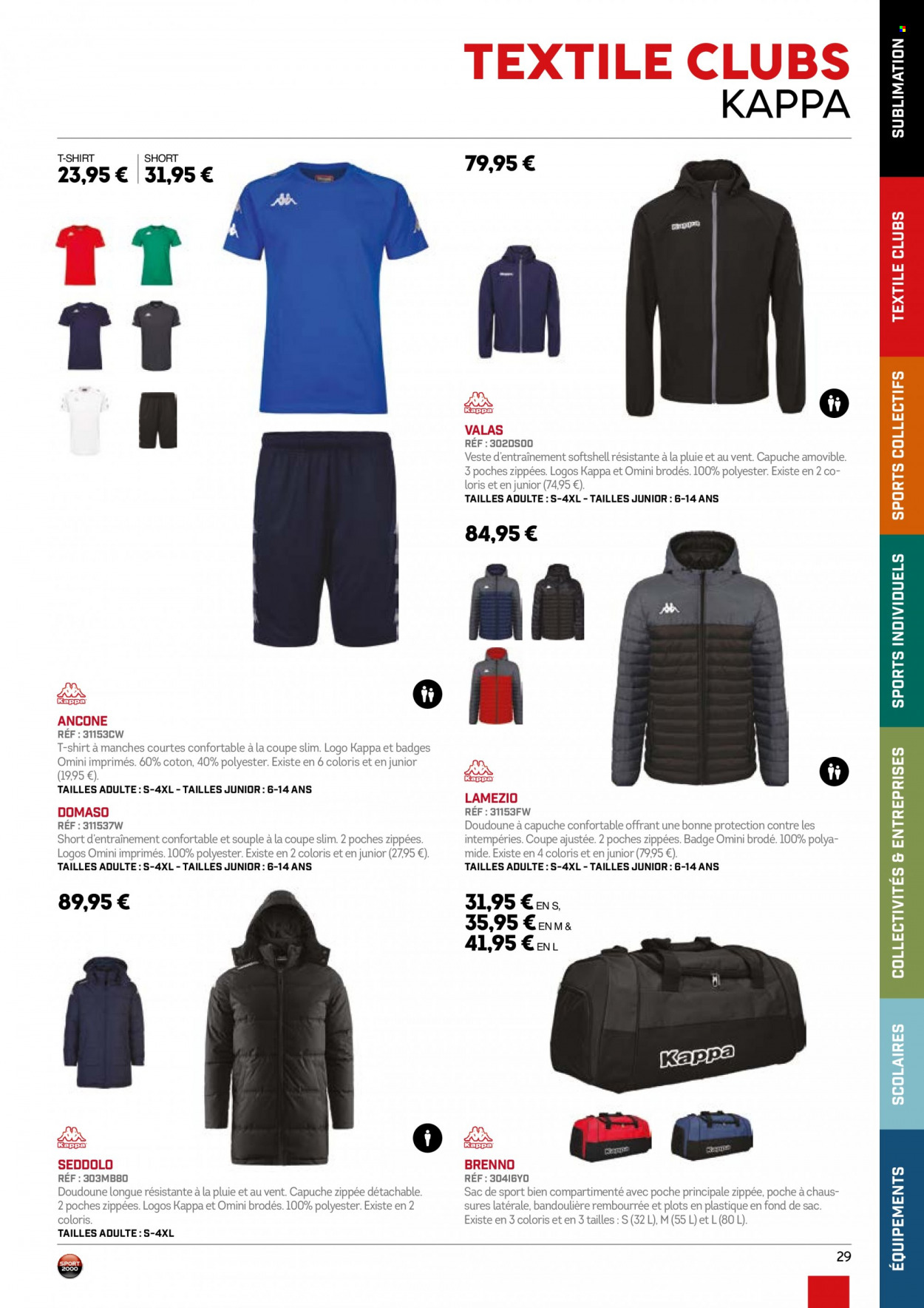 thumbnail - Catalogue Sport 2000 - Produits soldés - Kappa, doudoune, veste, shorts, t-shirt. Page 29.