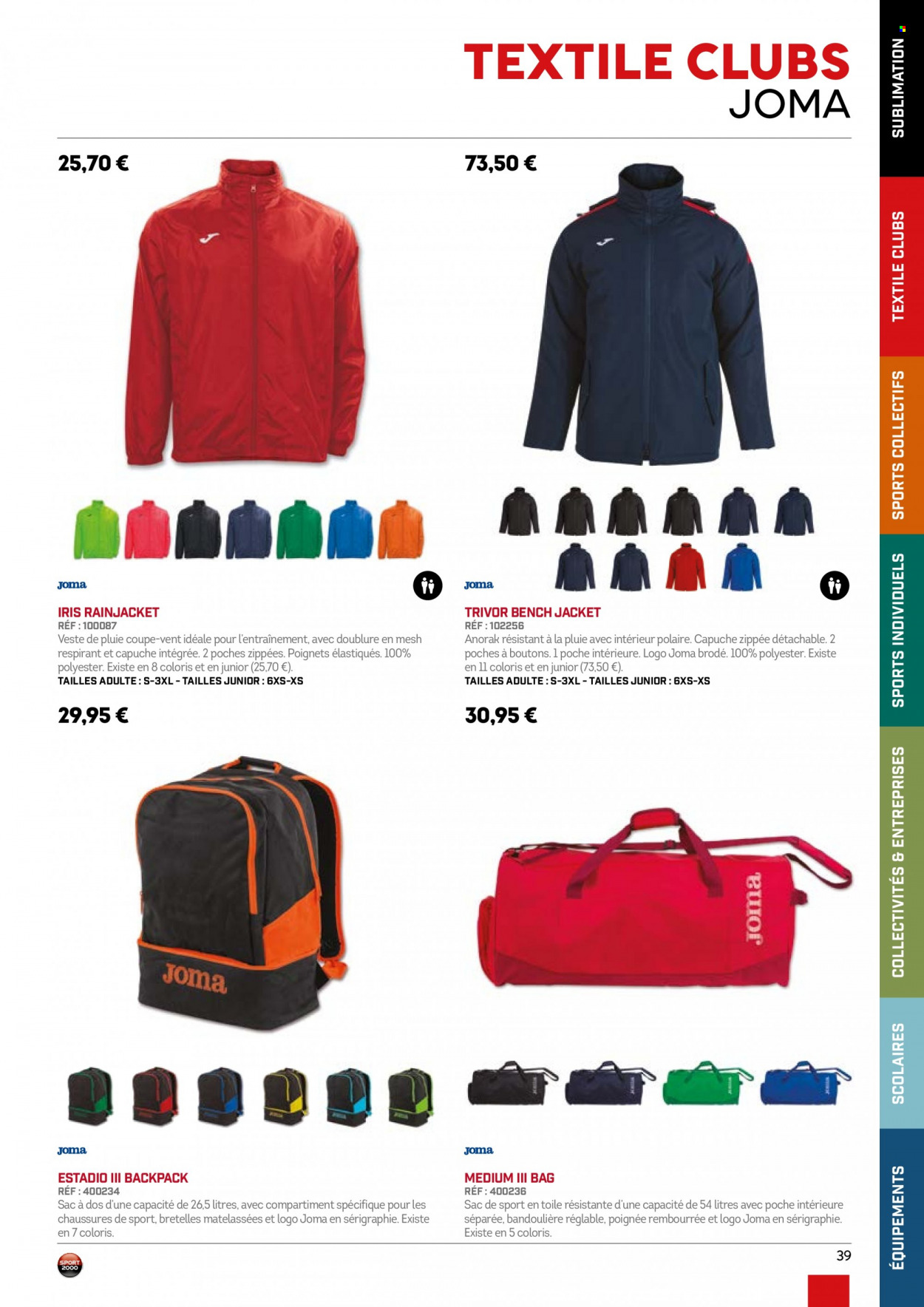thumbnail - Catalogue Sport 2000 - Produits soldés - chaussures de sport, Joma, anorak, veste, sac à dos. Page 39.