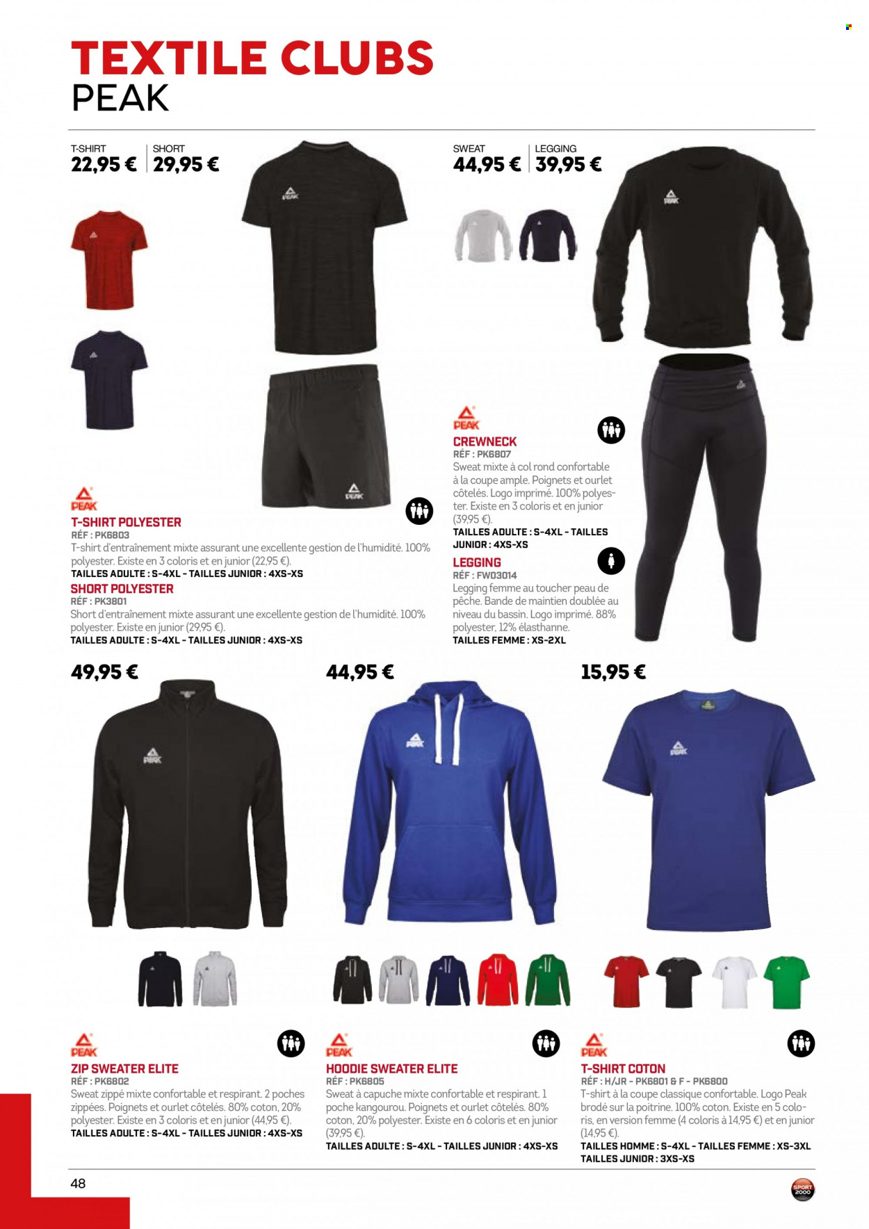 thumbnail - Catalogue Sport 2000 - Produits soldés - shorts, t-shirt, sweat-shirt, pull, leggings. Page 48.