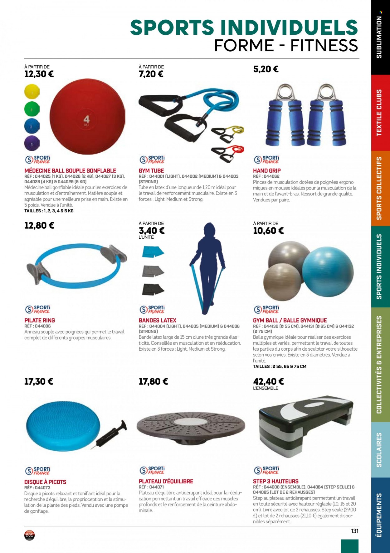 thumbnail - Catalogue Sport 2000 - Produits soldés - ceinture, ballon, disque à picots. Page 131.