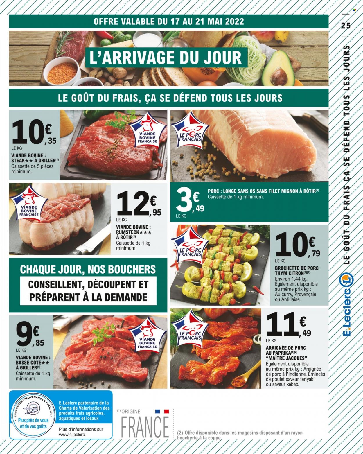 thumbnail - Catalogue E.Leclerc - 17/05/2022 - 28/05/2022 - Produits soldés - steak, filet mignon, araignée de porc, viande de porc, longe de porc. Page 25.