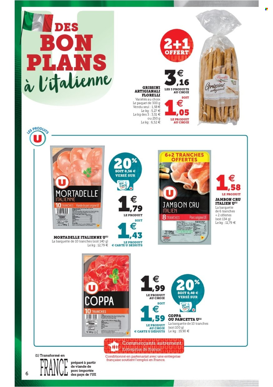 thumbnail - Catalogue U express - 17/05/2022 - 28/05/2022 - Produits soldés - jambon, coppa, jambon sec, pancetta, mortadella, gressins. Page 6.