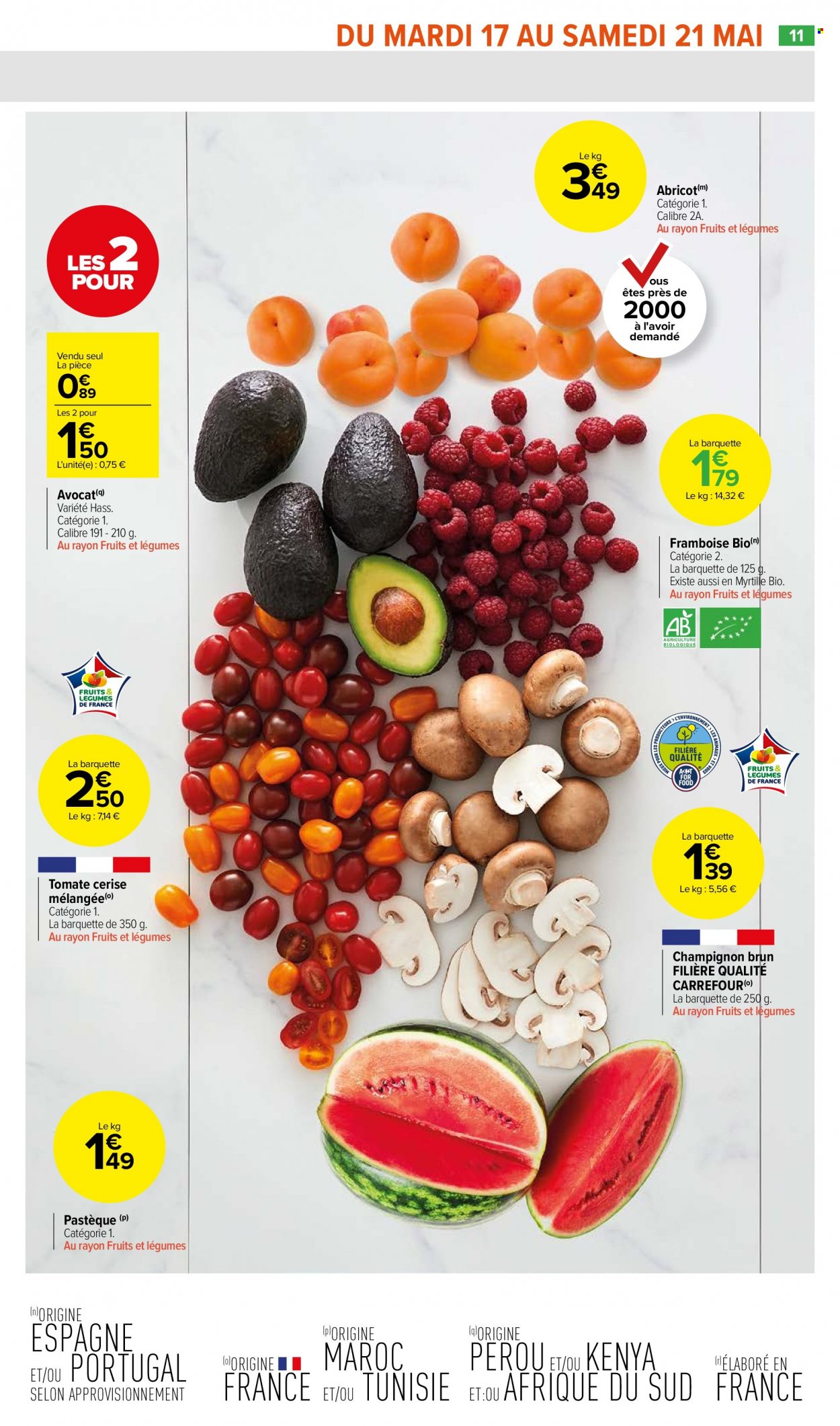 thumbnail - Catalogue Carrefour Market - 17/05/2022 - 29/05/2022 - Produits soldés - avocat, abricots, myrtille, pastèque, champignon. Page 13.
