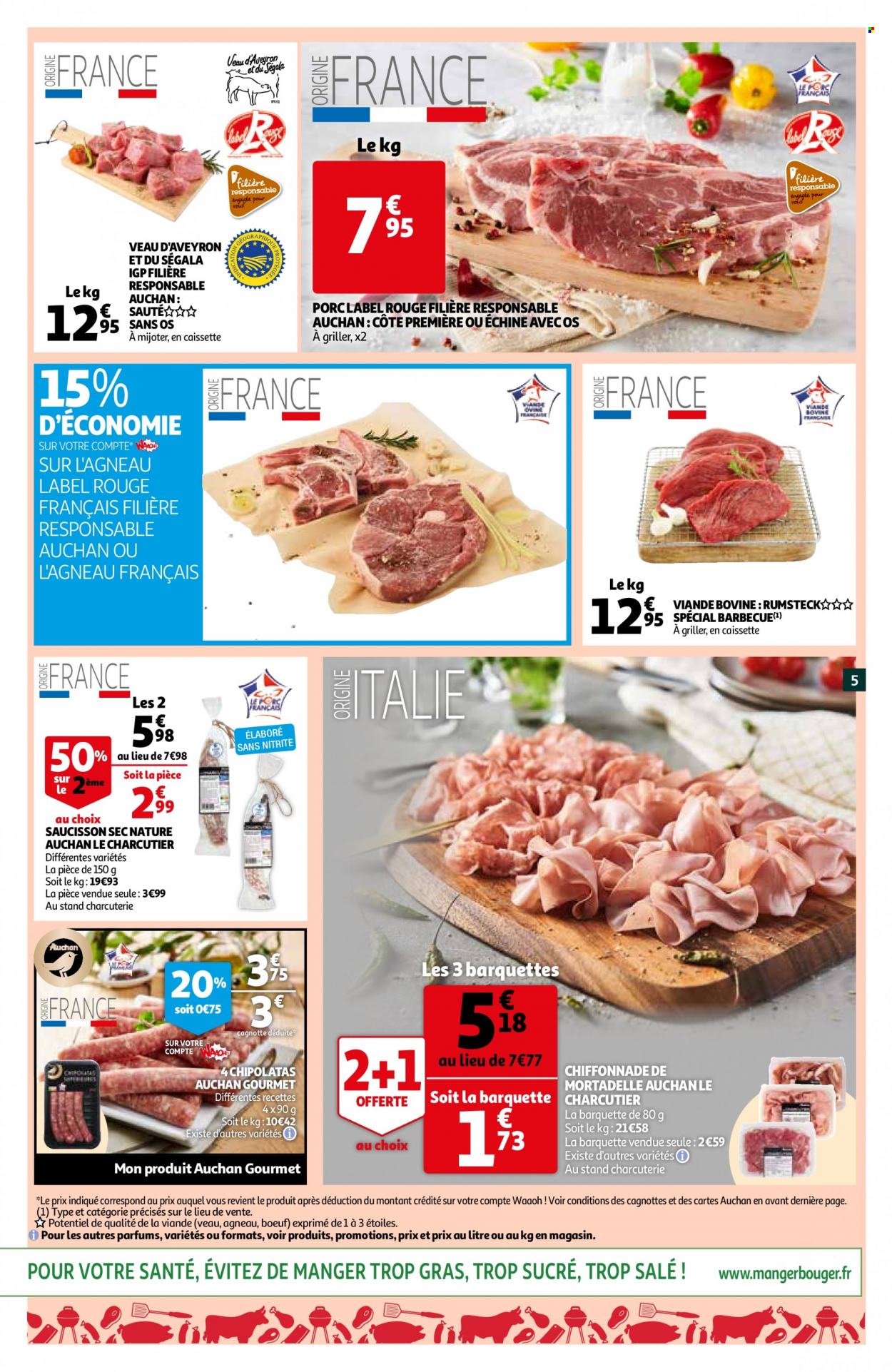 thumbnail - Catalogue Auchan - 18/05/2022 - 24/05/2022 - Produits soldés - mortadella, saucisson, chipolata, barbecue. Page 5.
