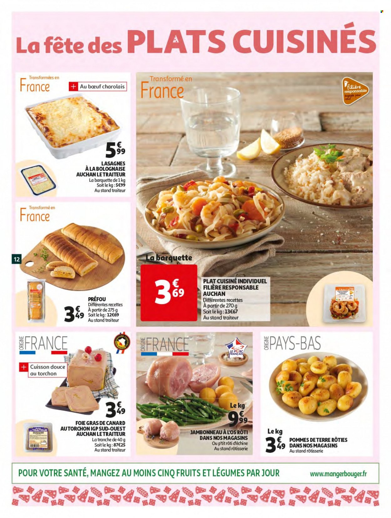 thumbnail - Catalogue Auchan - 18/05/2022 - 24/05/2022 - Produits soldés - jambonneau, pommes de terre, foie gras, lasagnes, plat cuisiné, préfou. Page 12.