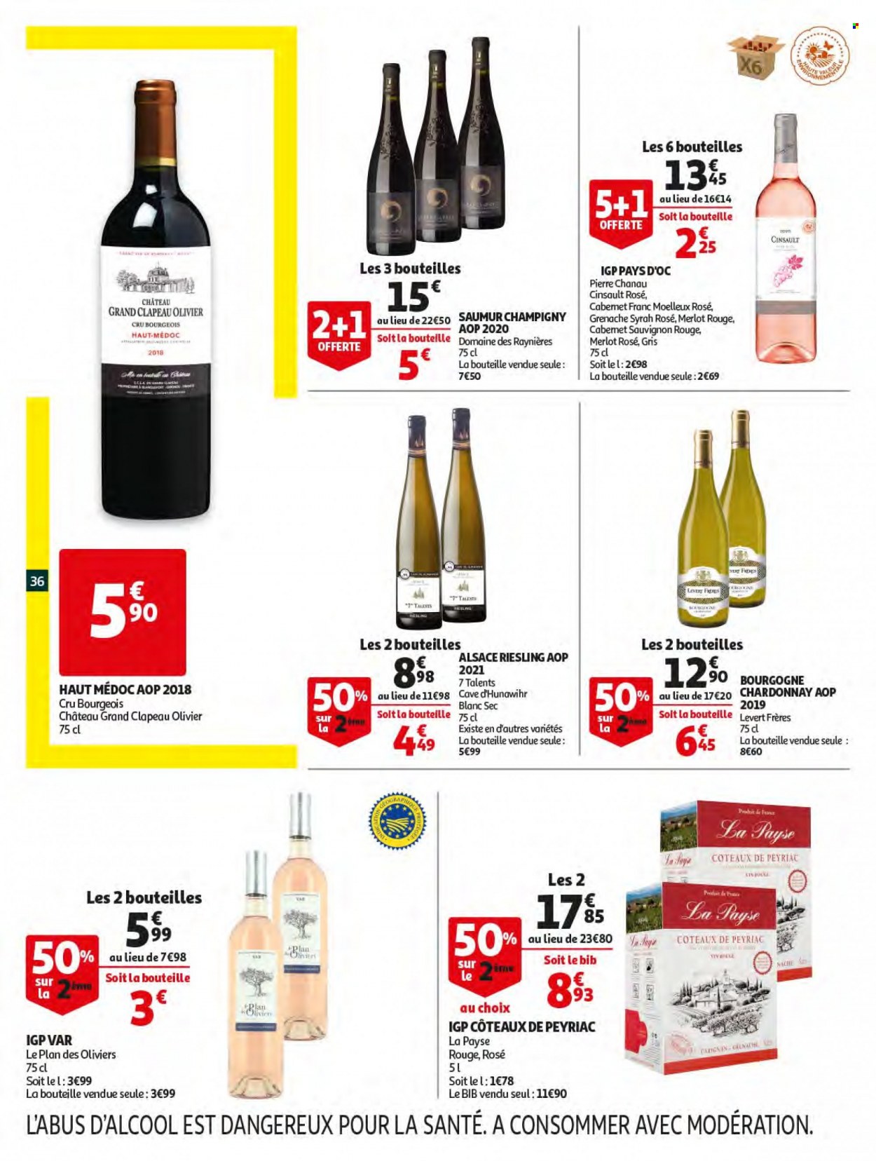 thumbnail - Catalogue Auchan - 18/05/2022 - 24/05/2022 - Produits soldés - champagne, vin rouge, vin, Cabernet Sauvignon, olivier. Page 36.