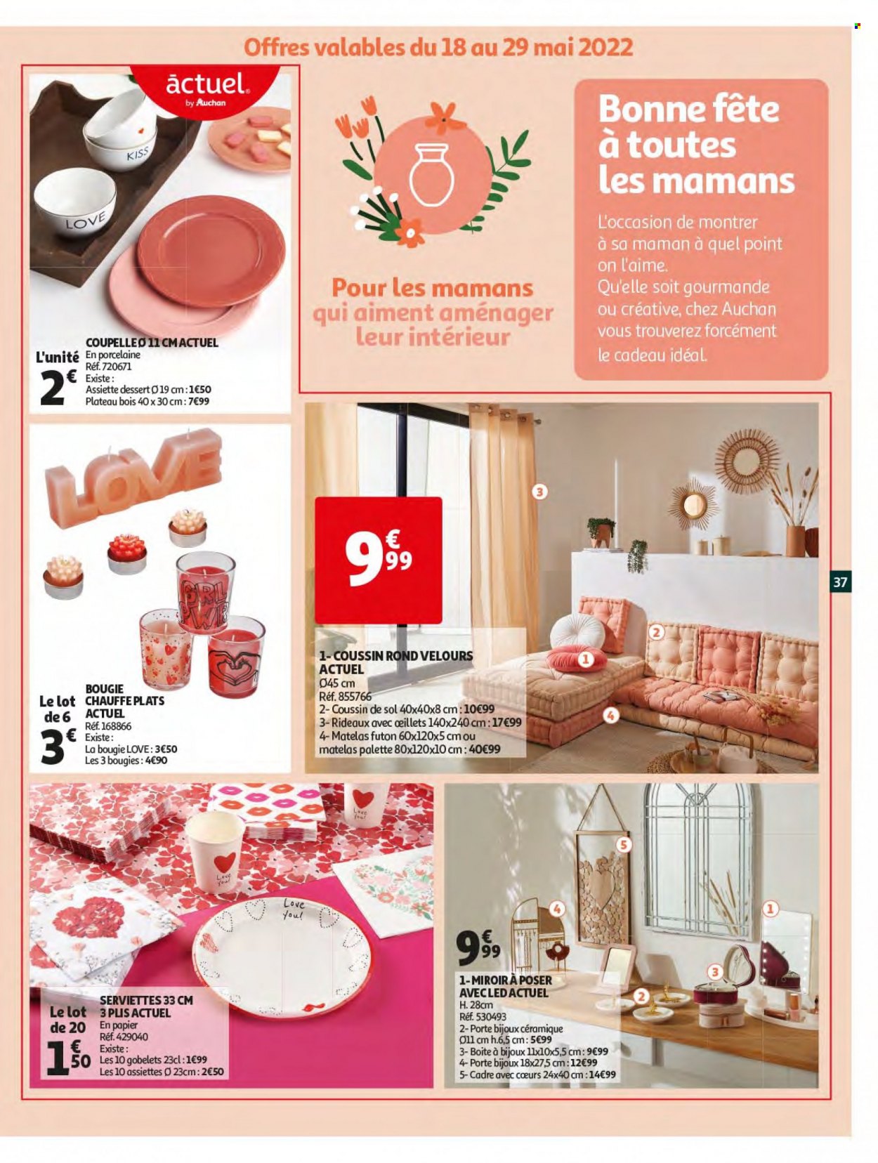 thumbnail - Catalogue Auchan - 18/05/2022 - 24/05/2022 - Produits soldés - serviette, Palette, assiette, bougie, coussin, rideau, matelas, bijouterie. Page 37.