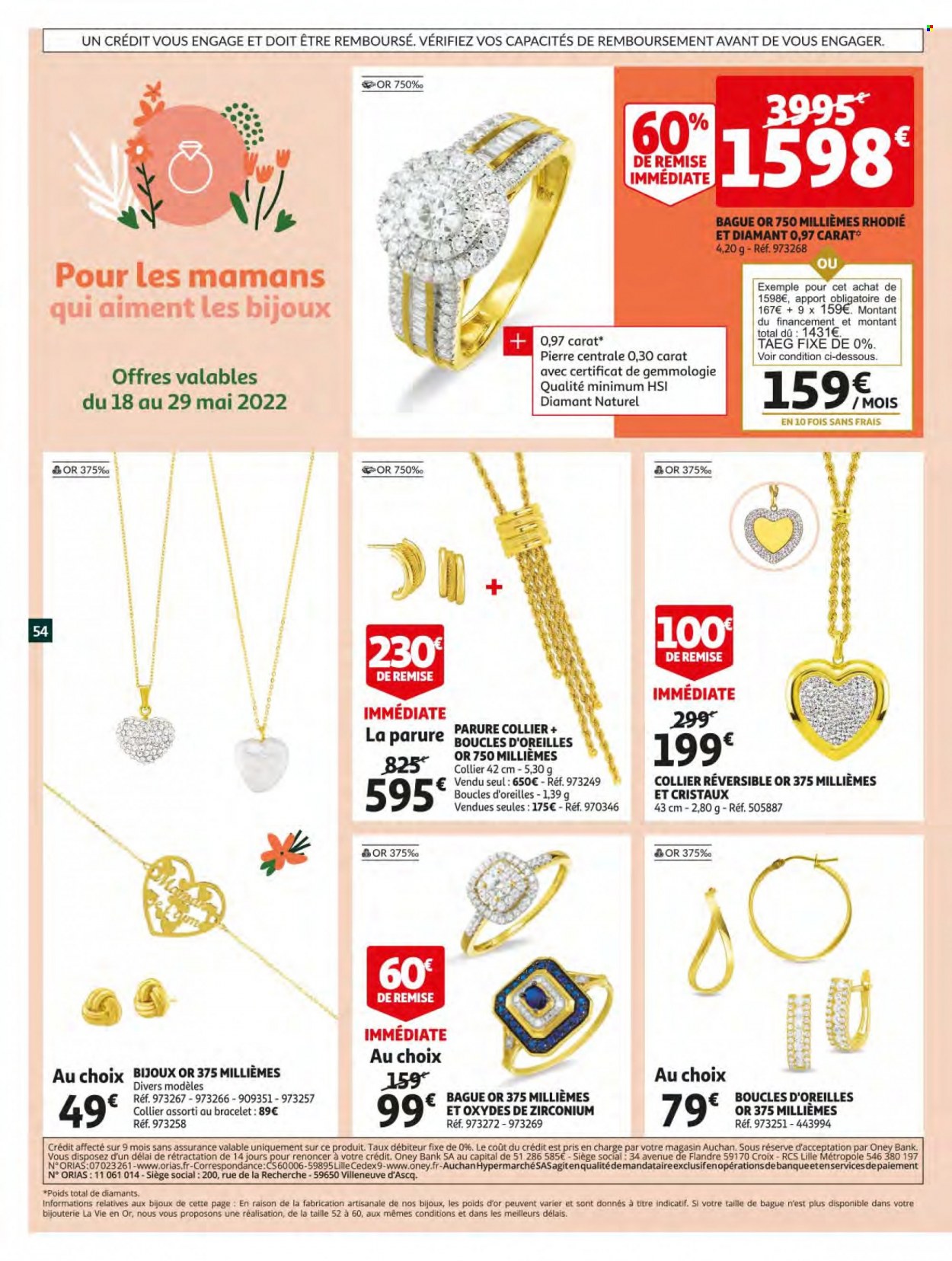 thumbnail - Catalogue Auchan - 18/05/2022 - 24/05/2022 - Produits soldés - bague, bijouterie, boucles d'oreilles, bracelet. Page 54.