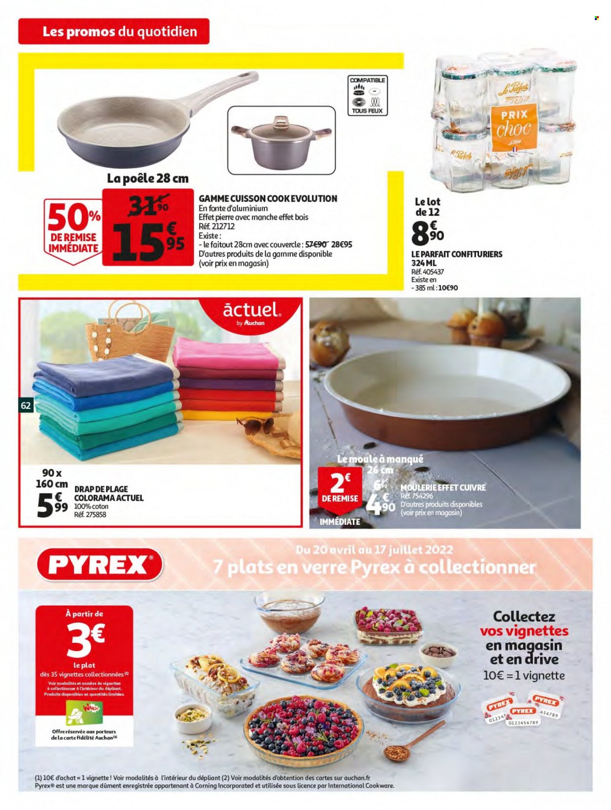 thumbnail - Catalogue Auchan - 18/05/2022 - 24/05/2022 - Produits soldés - poêle, verre, moule à manqué, drap. Page 62.