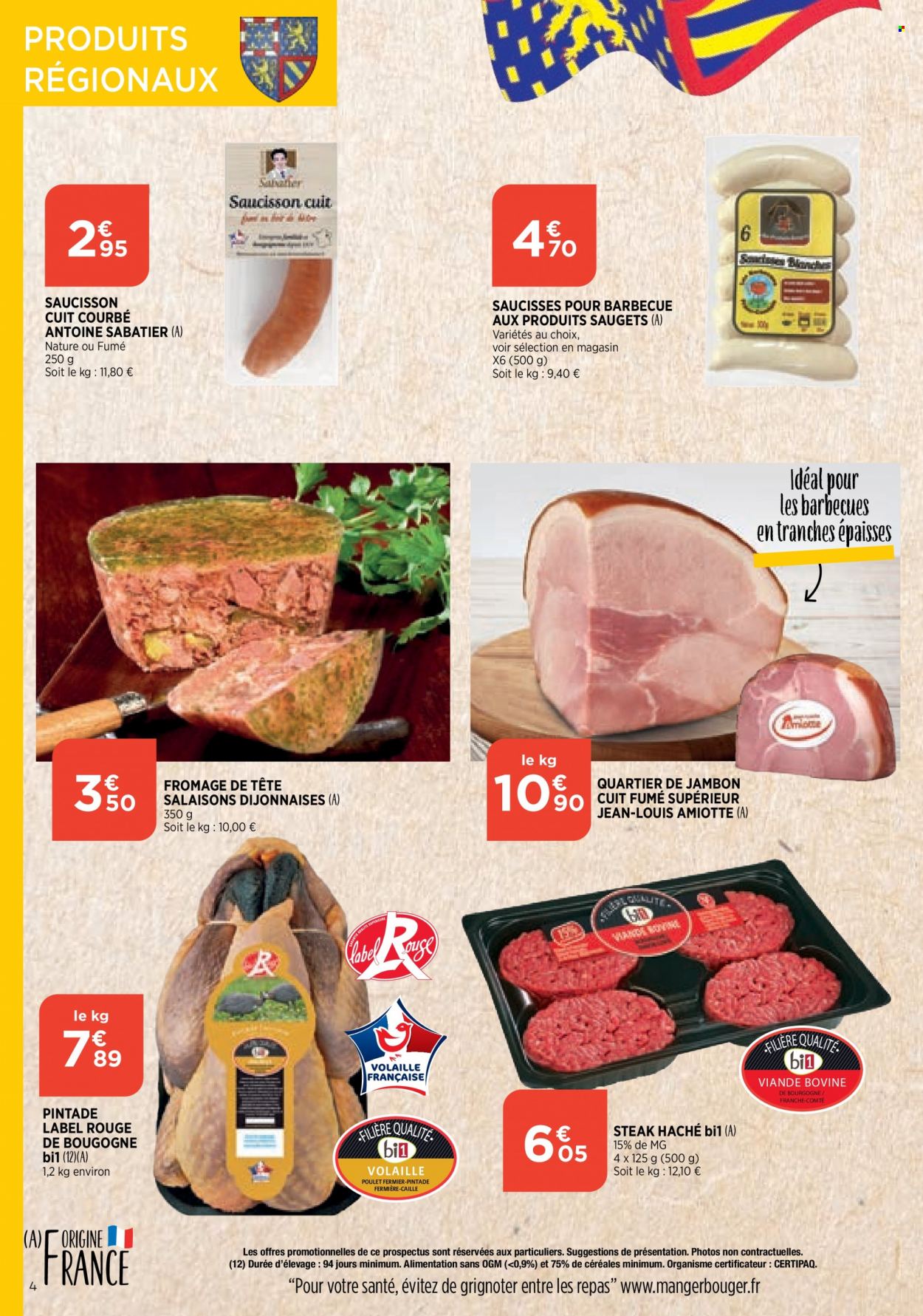 thumbnail - Catalogue Bi1 - 18/05/2022 - 23/05/2022 - Produits soldés - poulet, pintade, viande de poulet, steak haché, viande hachée, saucisse, saucisson, fromage de tête. Page 4.