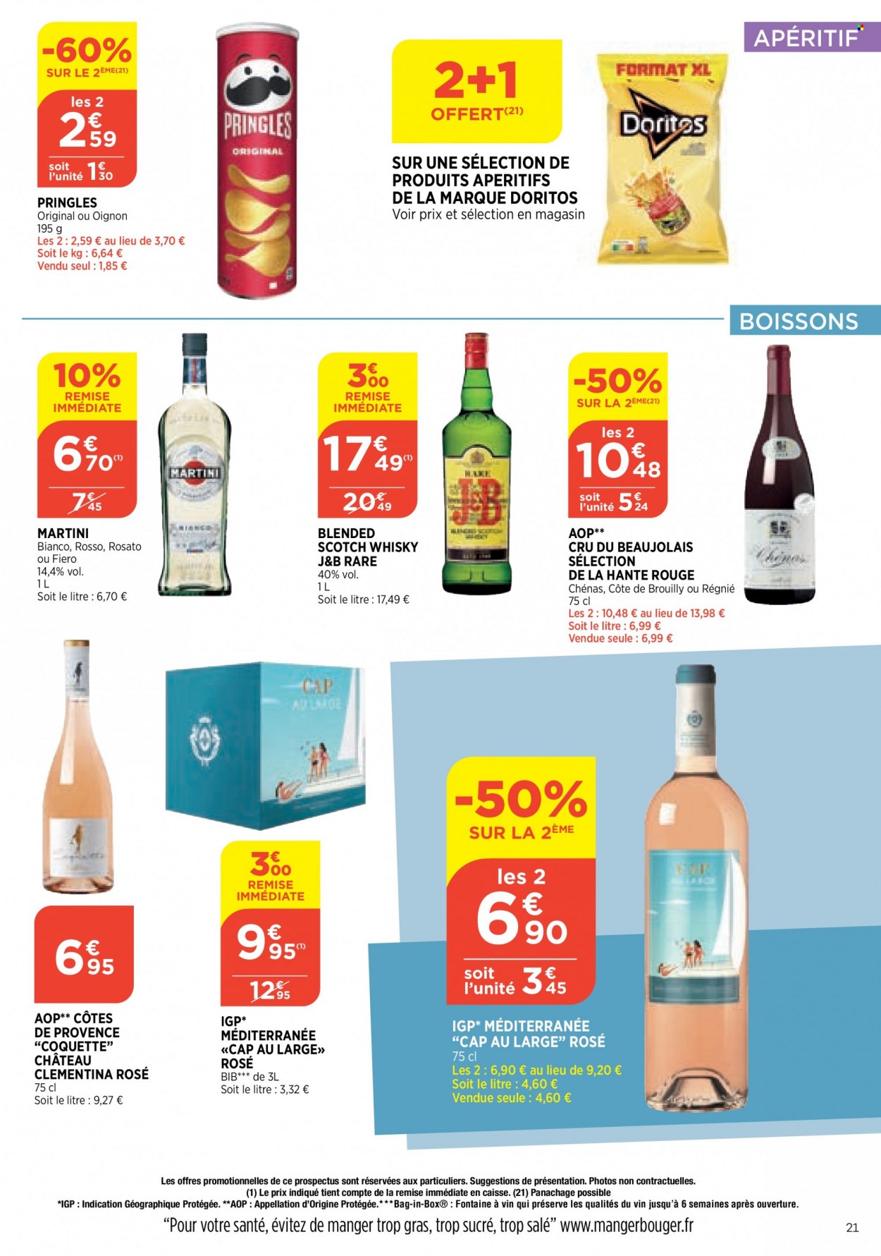 thumbnail - Catalogue Bi1 - 18/05/2022 - 23/05/2022 - Produits soldés - alcool, chips, Pringles, Doritos, Beaujolais, whisky, Martini, J&B, apéritif. Page 21.
