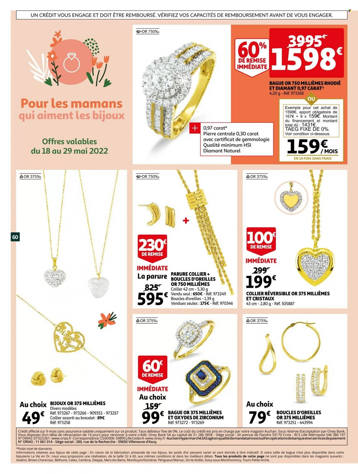 thumbnail - Catalogue Auchan - 18/05/2022 - 24/05/2022 - Produits soldés - bague, bijouterie, boucles d'oreilles, bracelet. Page 60.