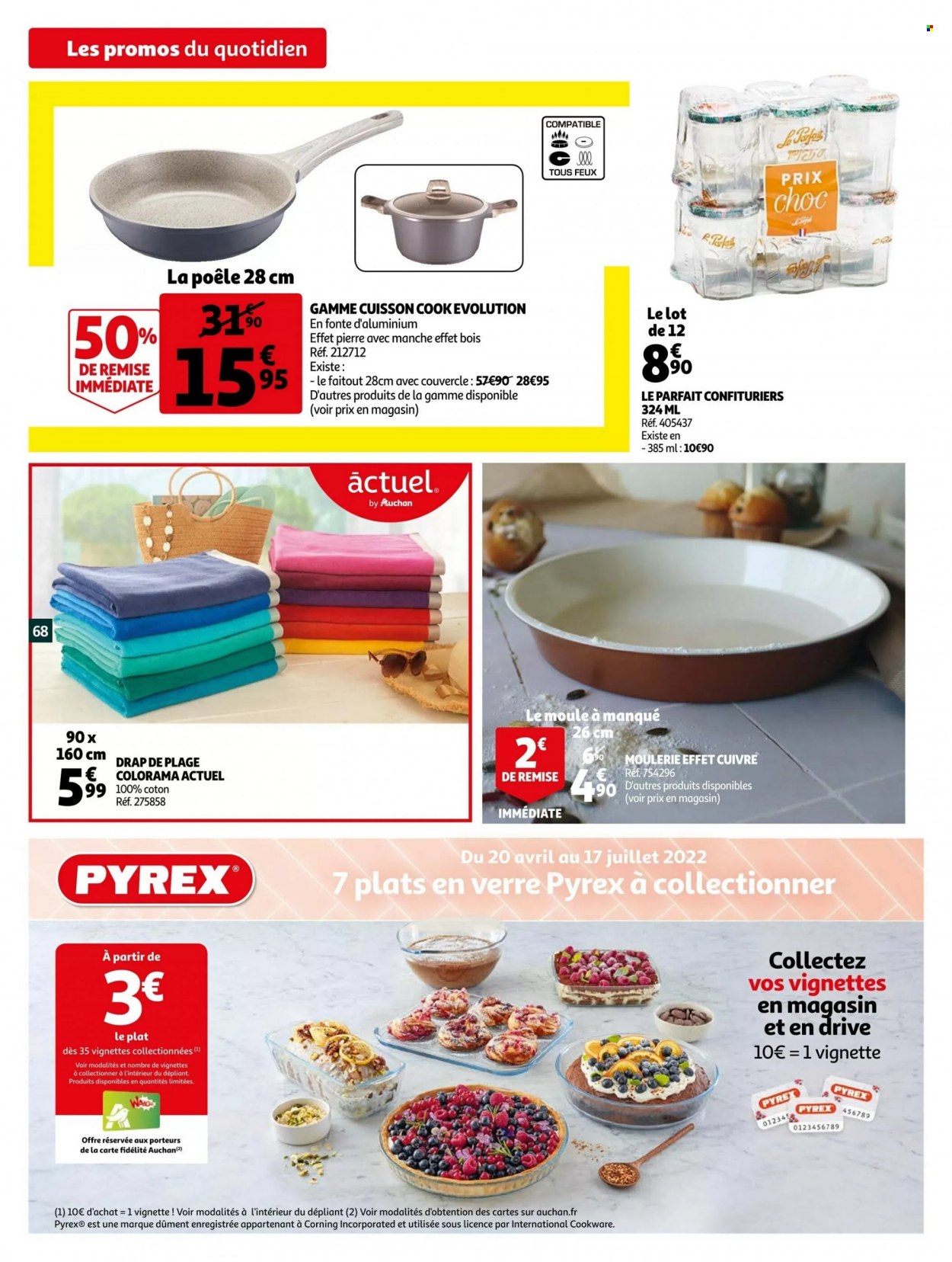 thumbnail - Catalogue Auchan - 18/05/2022 - 24/05/2022 - Produits soldés - poêle, verre, moule à manqué, drap. Page 68.