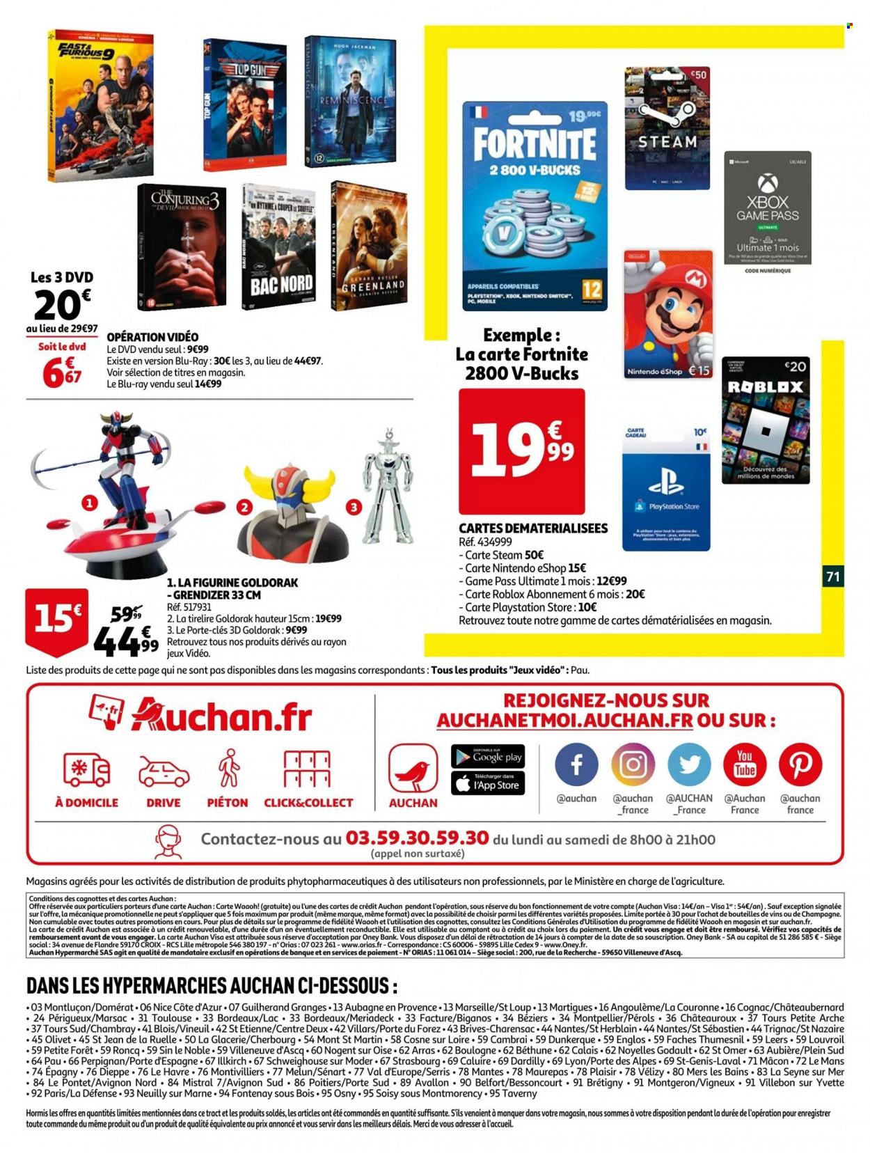 thumbnail - Catalogue Auchan - 18/05/2022 - 24/05/2022 - Produits soldés - figurine, Bordeaux, vin rouge, vin, cognac, tirelire, porte-clés, DVD, Xbox, Playstation. Page 71.