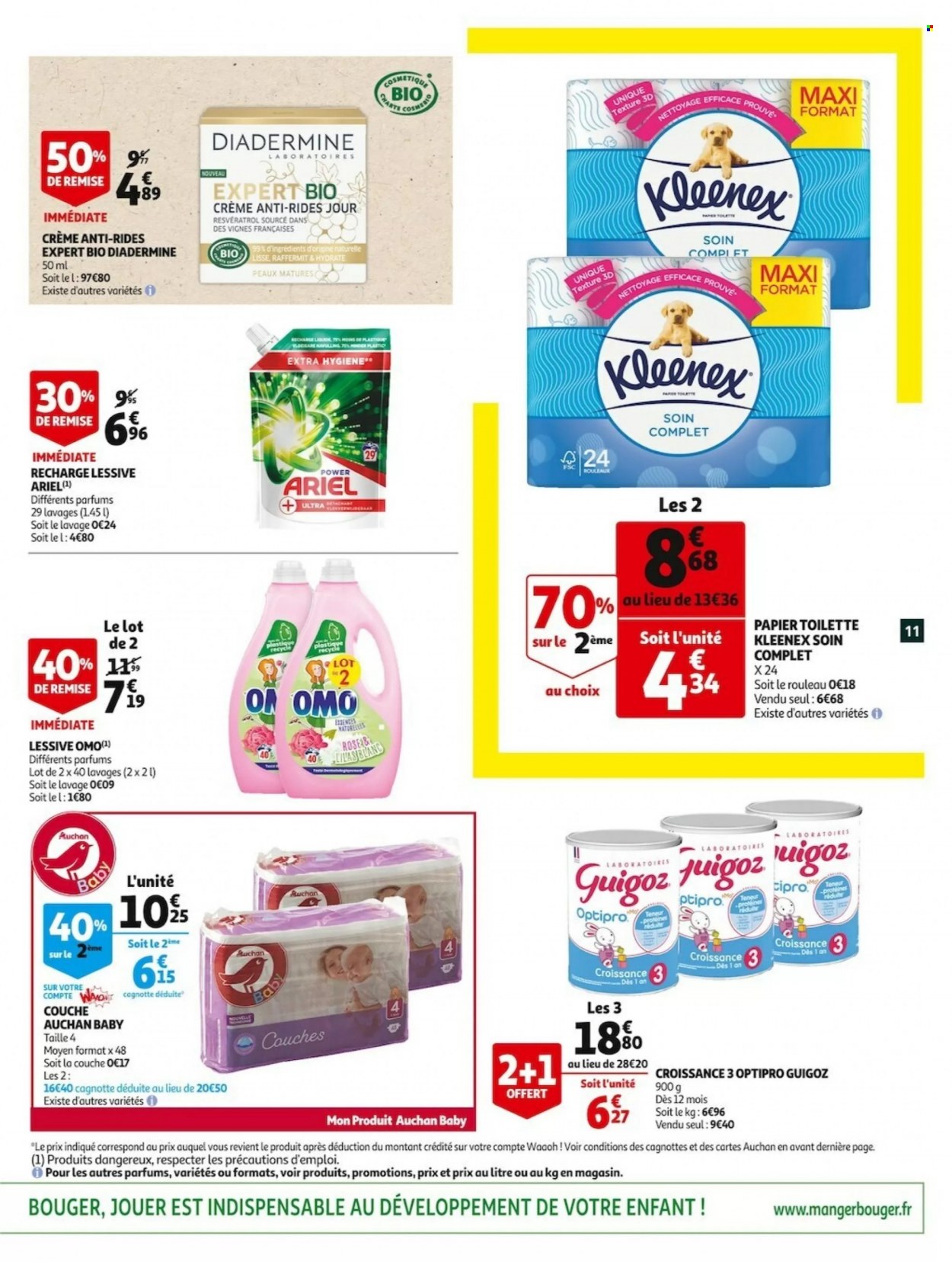 thumbnail - Catalogue Auchan - 18/05/2022 - 24/05/2022 - Produits soldés - couches, papier toilette, Ariel, lessive, OMO, Diadermine. Page 11.