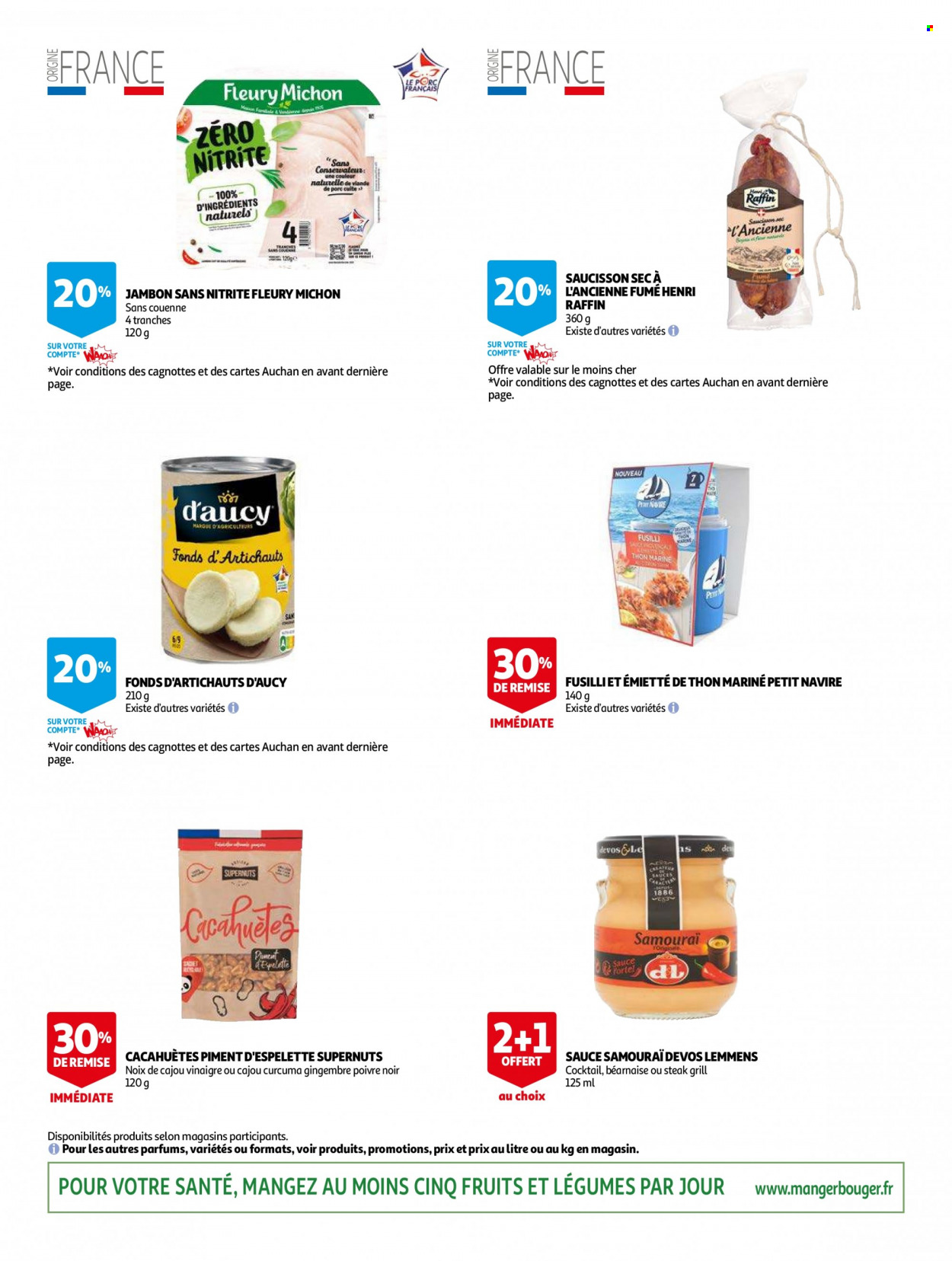 thumbnail - Catalogue Auchan - 18/05/2022 - 31/05/2022 - Produits soldés - artichaut, gingembre, piment, thon, Petit Navire, Fleury Michon, jambon, Henri Raffin, saucisson, cacahuètes, curcuma, Béarnaise, noix de cajou, grill. Page 5.
