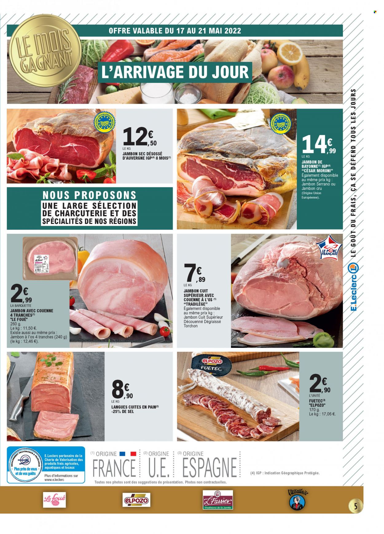 thumbnail - Catalogue E.Leclerc - 17/05/2022 - 28/05/2022 - Produits soldés - jambon, jambon sec. Page 5.