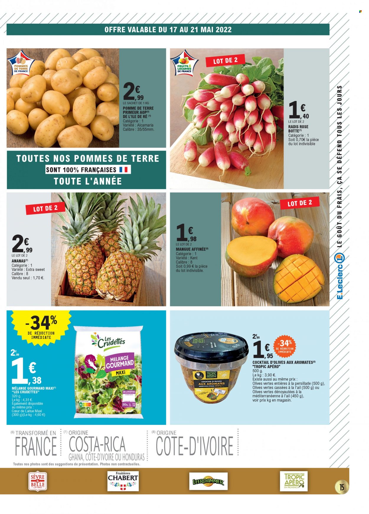 thumbnail - Catalogue E.Leclerc - 17/05/2022 - 28/05/2022 - Produits soldés - mangue, pommes de terre, olives, olives vertes. Page 15.