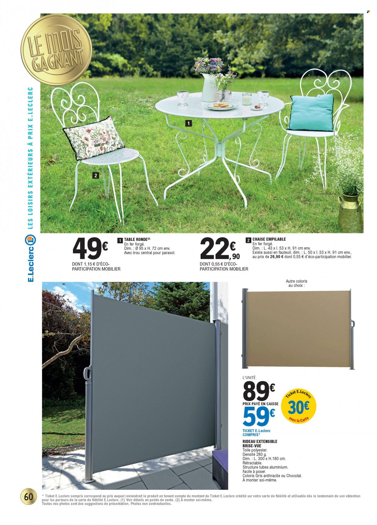 thumbnail - Catalogue E.Leclerc - 17/05/2022 - 28/05/2022 - Produits soldés - table, chaise, rideau, fauteuil. Page 60.
