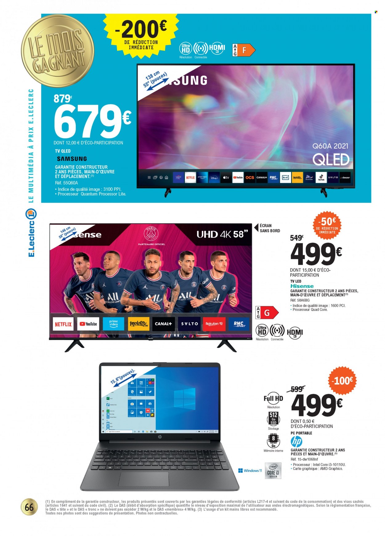 thumbnail - Catalogue E.Leclerc - 17/05/2022 - 28/05/2022 - Produits soldés - Samsung, Hisense, pc portable, téléviseur, téléviseur LED, TV QLED. Page 66.
