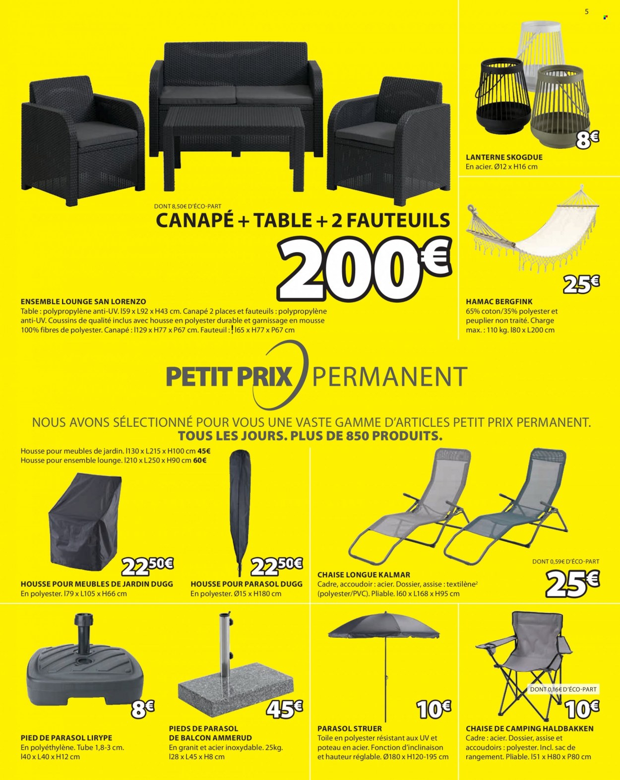 thumbnail - Catalogue JYSK - 17/05/2022 - 23/05/2022 - Produits soldés - table, chaise, sac de rangement, canapé, canapé 2 places, fauteuil, chaise longue, chaise de camping, lanterne, pied de parasol. Page 5.