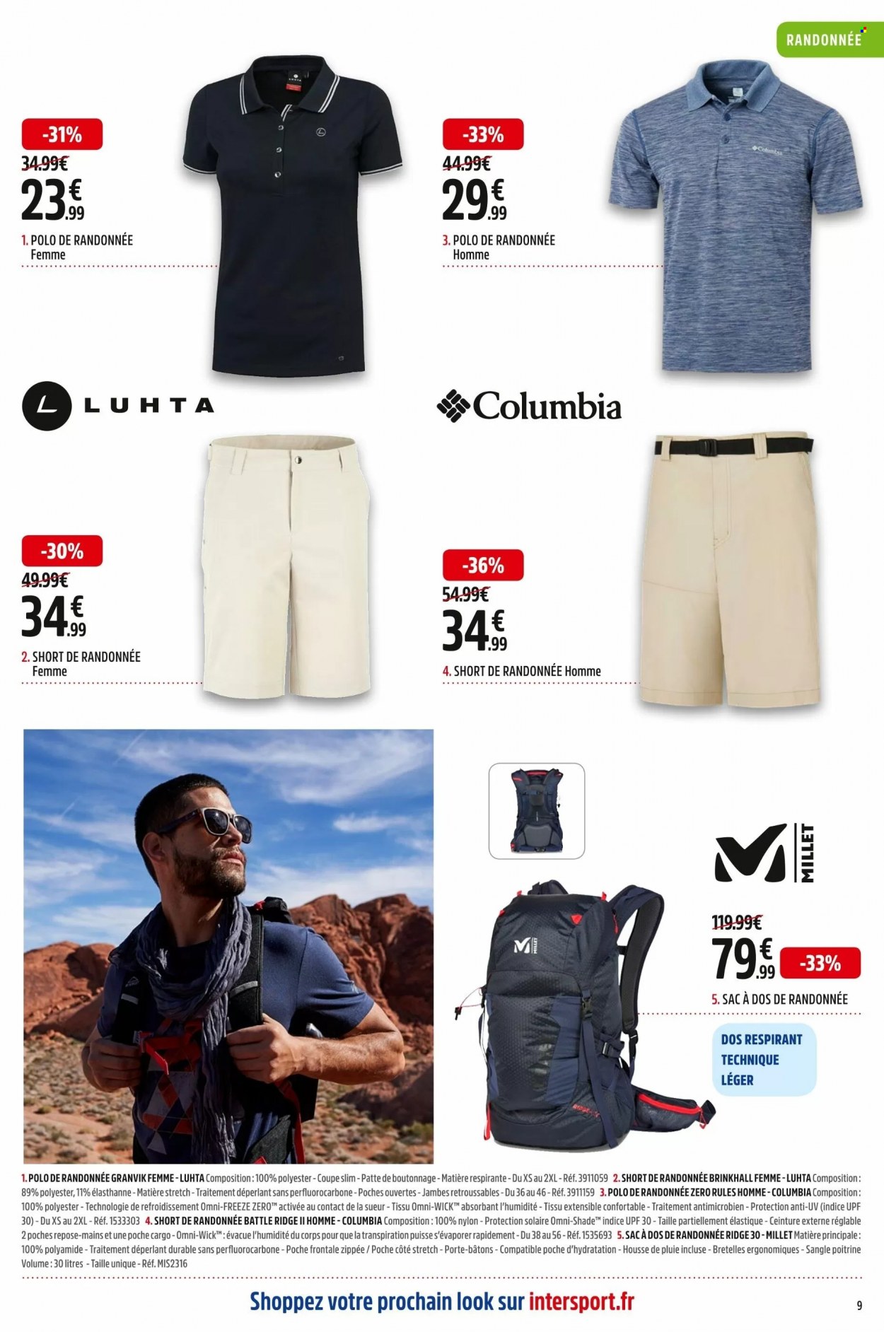thumbnail - Catalogue INTERSPORT - 16/05/2022 - 29/05/2022 - Produits soldés - Columbia, shorts, t-shirt, sac à dos, ceinture. Page 9.