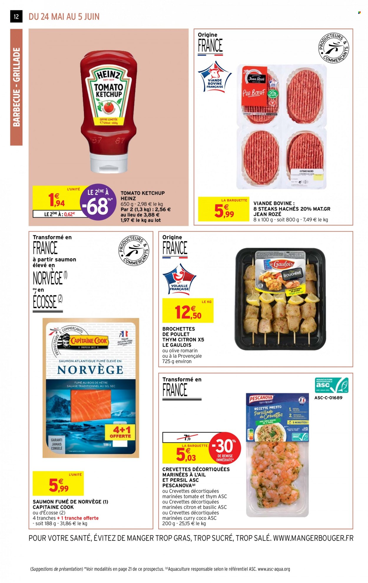 thumbnail - Catalogue Intermarché Express - 24/05/2022 - 05/06/2022 - Produits soldés - steak haché, viande hachée, saumon fumé, Heinz, curry, romarin, ketchup. Page 12.