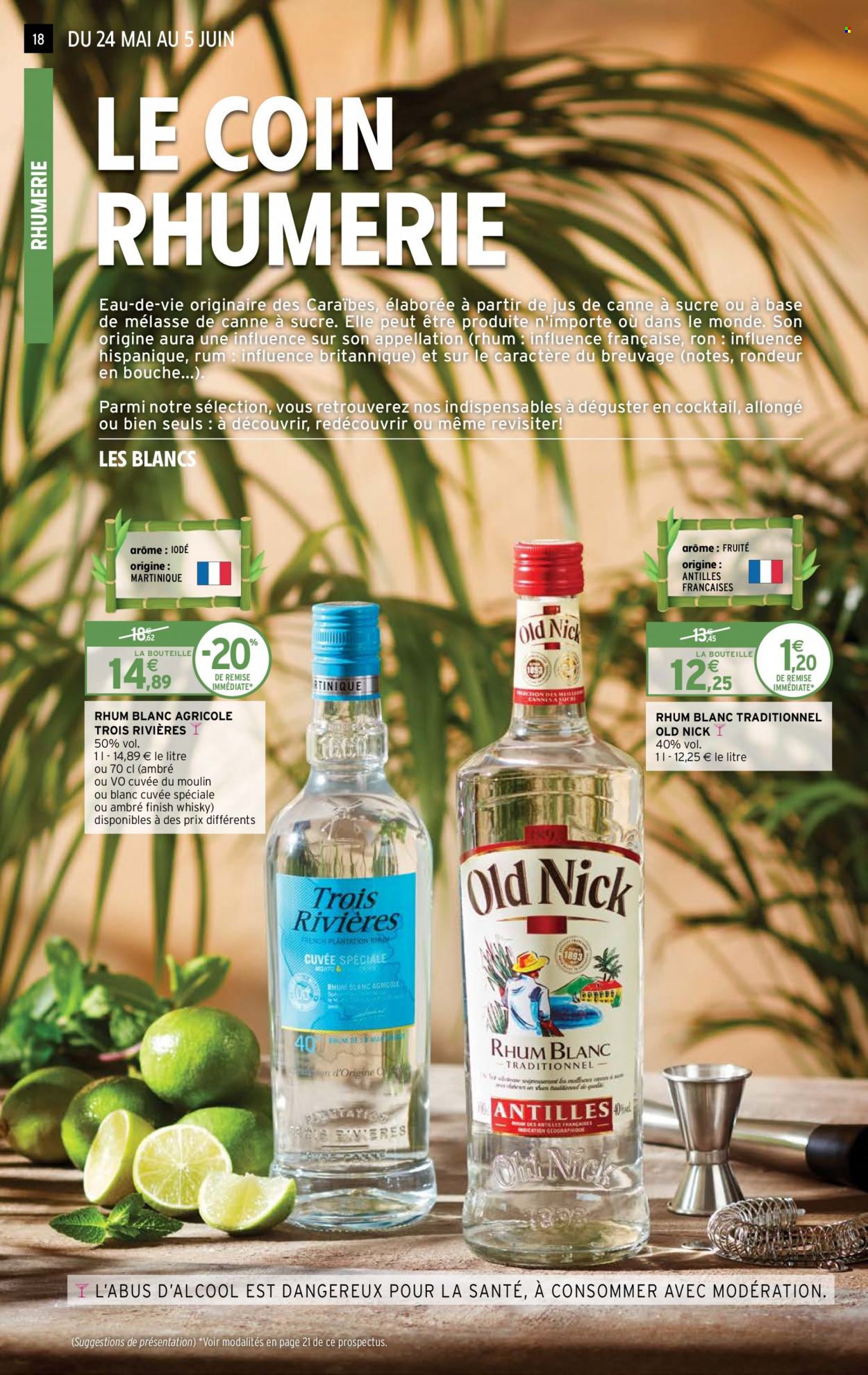 thumbnail - Catalogue Intermarché Express - 24/05/2022 - 05/06/2022 - Produits soldés - sucre, mélasse, whisky, rhum, rhum blanc, Old Nick, Finish. Page 18.