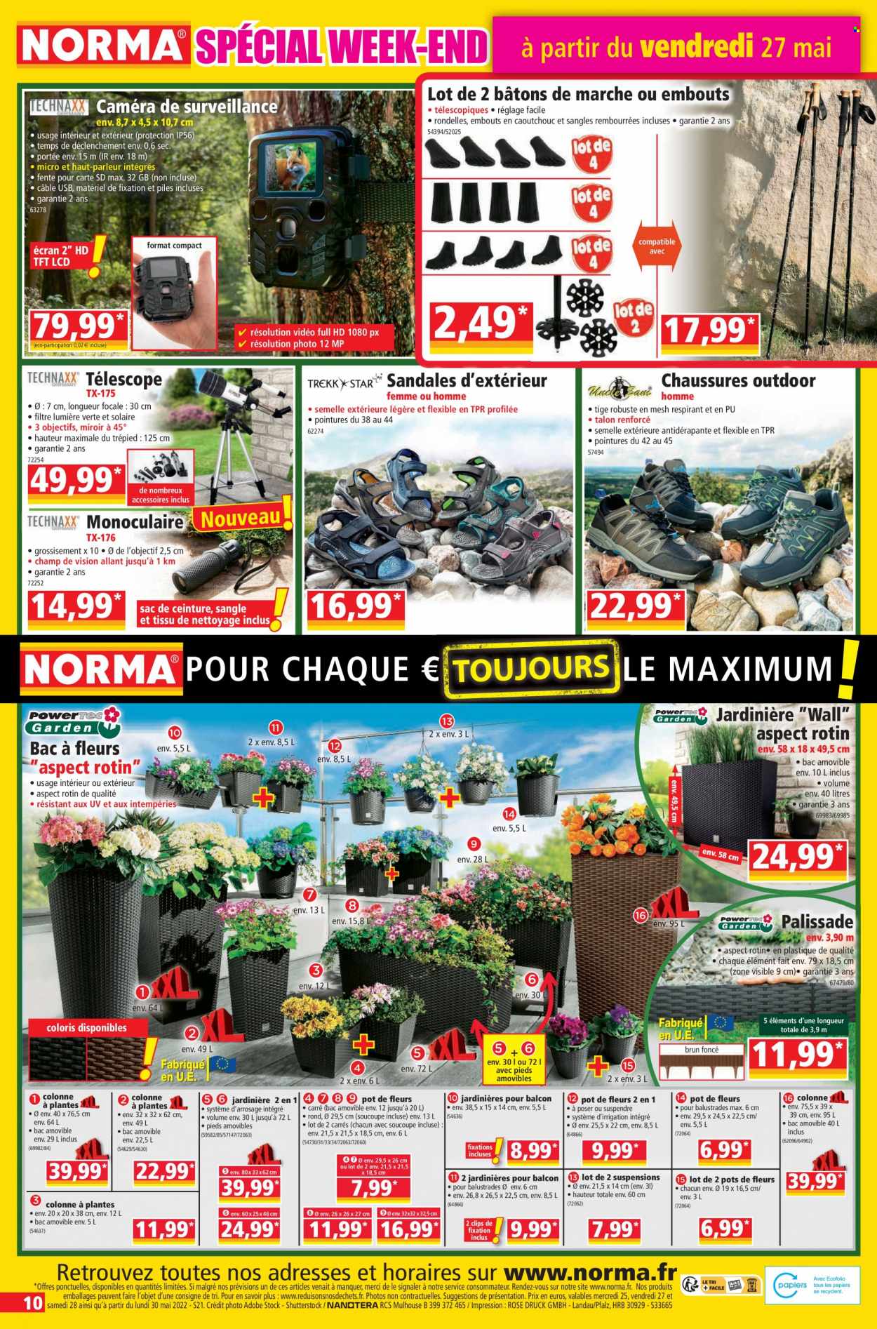 thumbnail - Catalogue Norma - 25/05/2022 - 31/05/2022 - Produits soldés - sandales, carte sd, caméra, miroir, pot de fleurs, ceinture, jardinière. Page 10.