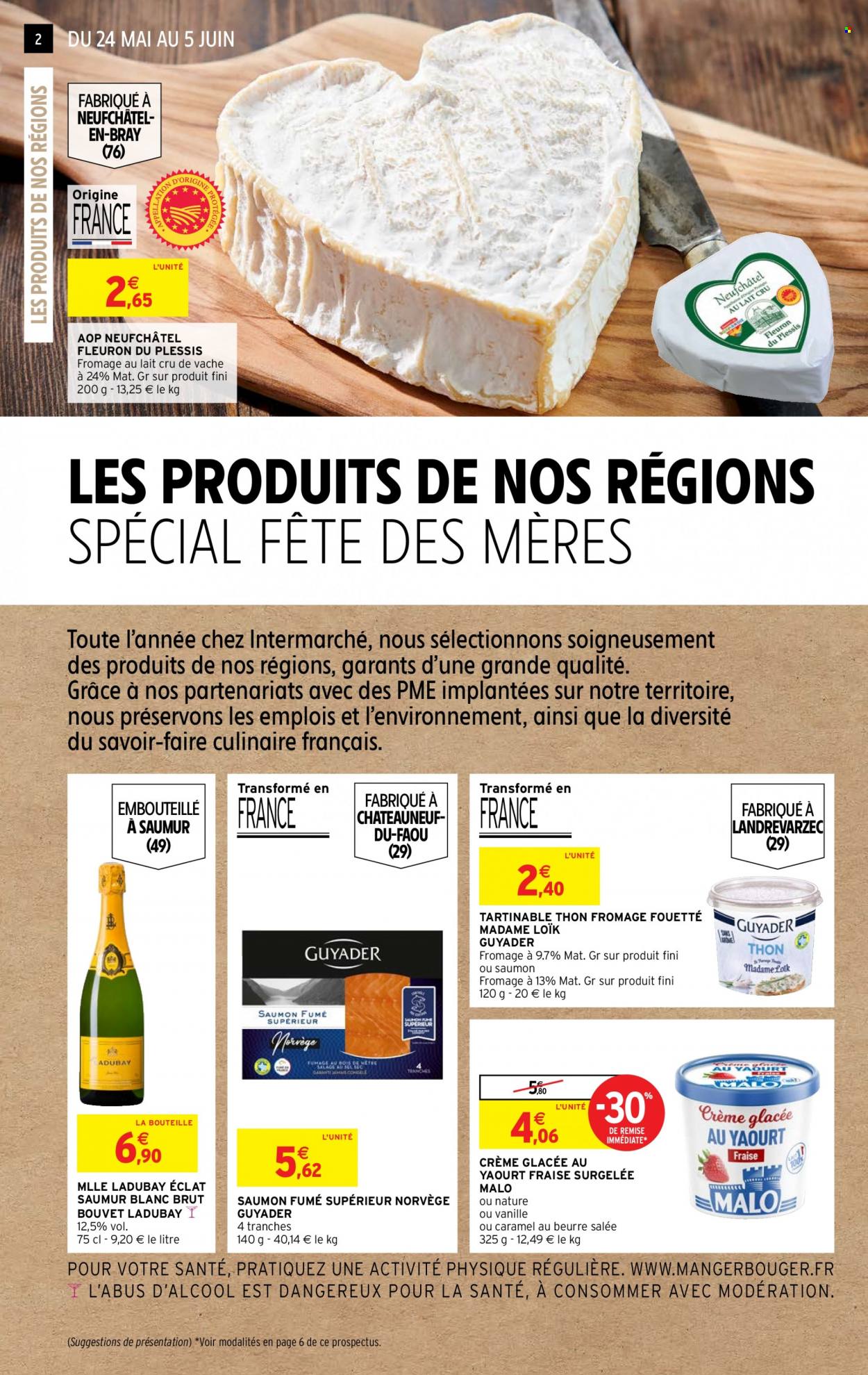 thumbnail - Catalogue Intermarché - 24/05/2022 - 05/06/2022 - Produits soldés - saumon fumé, fromage, Neufchâtel, Madame Loïk, yaourt, champagne. Page 2.