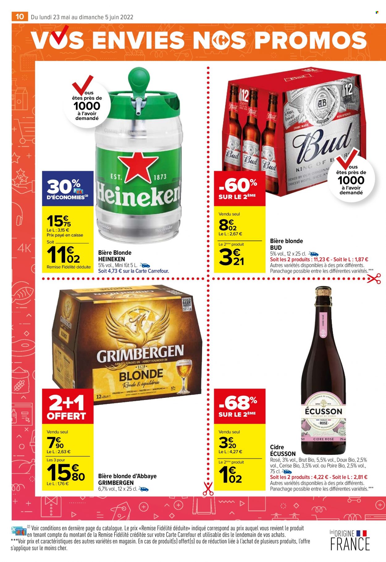 thumbnail - Catalogue Carrefour Market - 23/05/2022 - 05/06/2022 - Produits soldés - bière, bière blonde, alcool, Grimbergen, Heineken, cidre. Page 12.