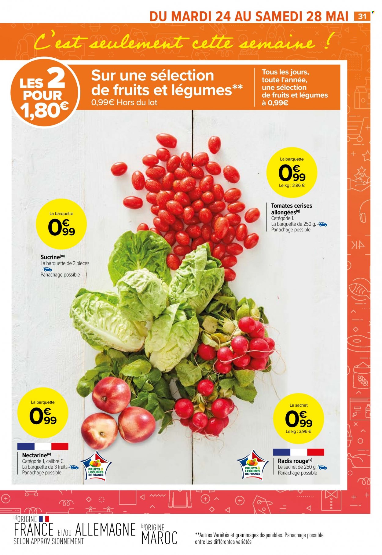 thumbnail - Catalogue Carrefour Market - 23/05/2022 - 05/06/2022 - Produits soldés - nectarine, tomates, radis, tomates cerises. Page 33.