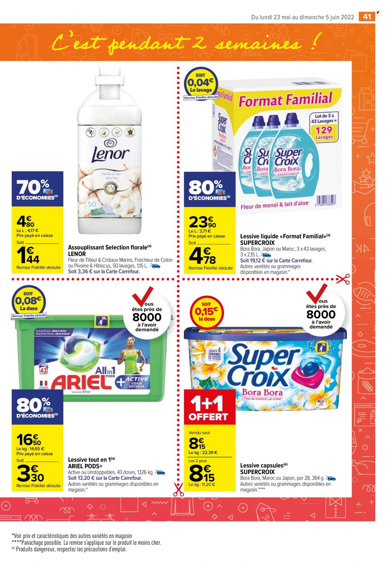 thumbnail - Catalogue Carrefour Market - 23/05/2022 - 05/06/2022 - Produits soldés - Ariel, assouplissant, Lenor, lessive, tablettes de lavage. Page 43.