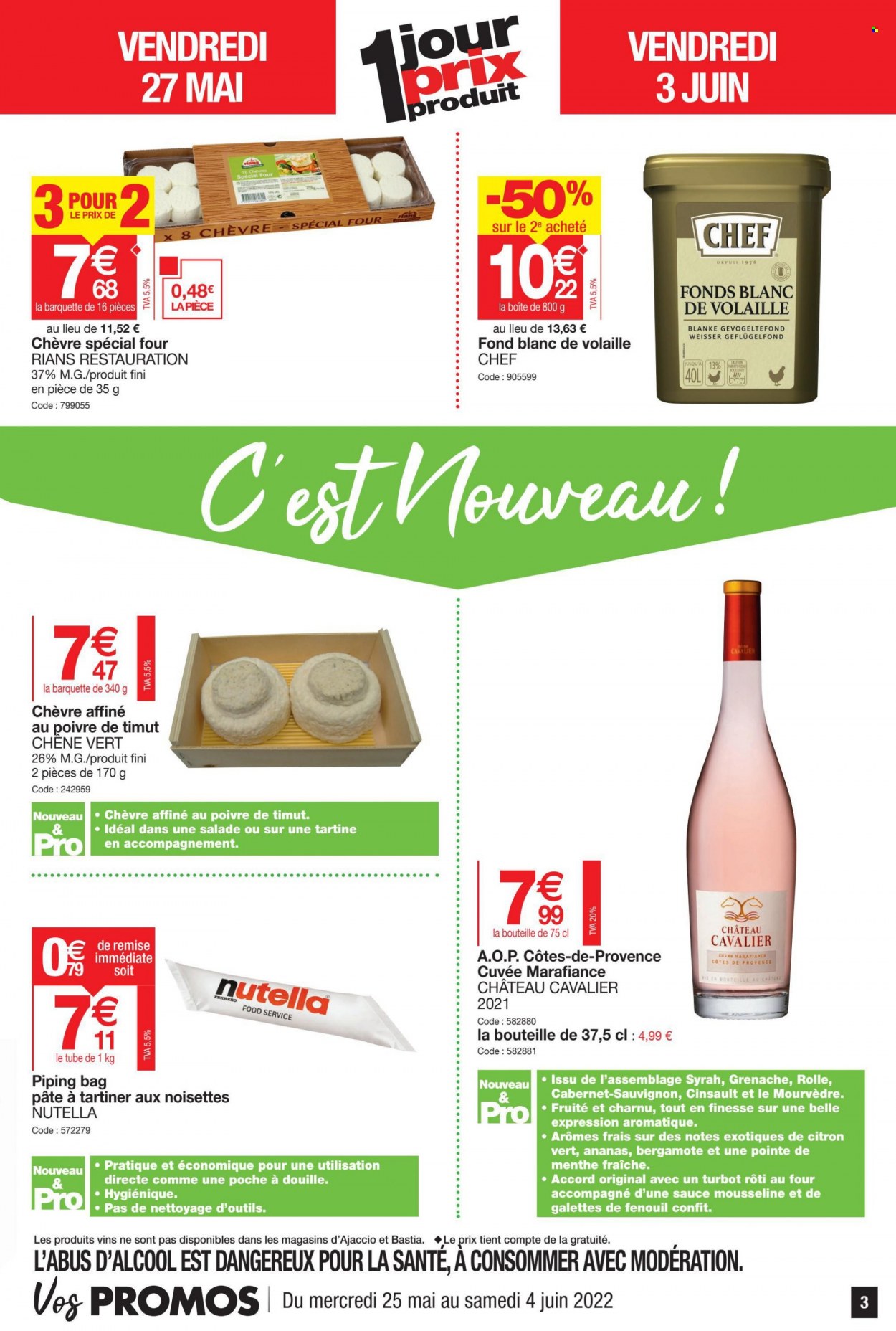thumbnail - Catalogue Promocash - 25/05/2022 - 04/06/2022 - Produits soldés - salade, pâte à tartiner, Nutella, Château Cavalier, vin rosé, vin, Cabernet Sauvignon. Page 3.